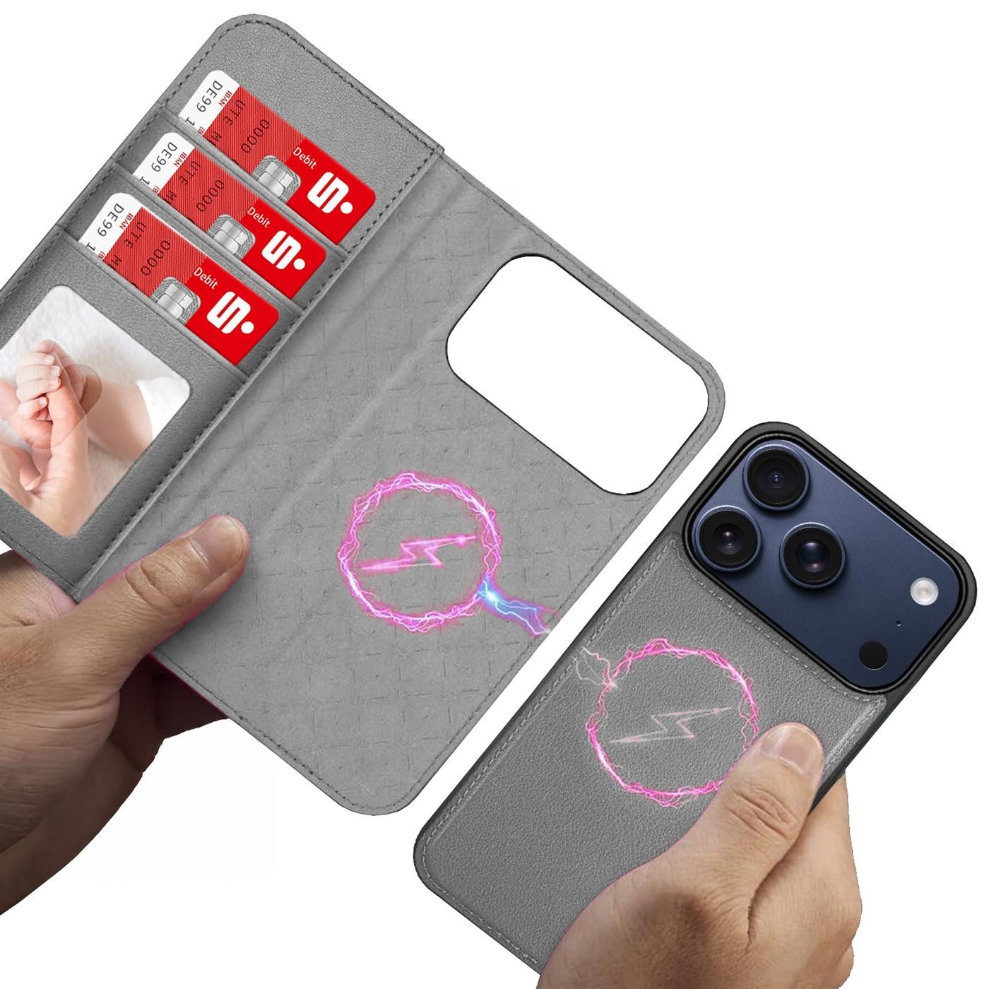 CoolGadget Handyhülle Magnet Book Case für Apple iPhone 17 Pro Hülle + Klapphülle 6,3 Zoll, 2in1 abnehmbare magnetische RFID Schutzhülle Kartenfach Fotofenster – Bild 2 von 5