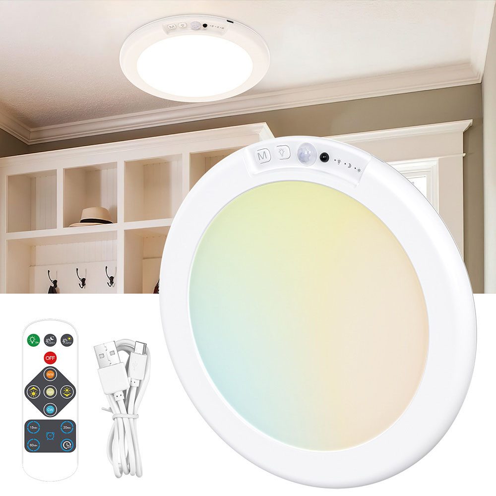 Lapalife LED Deckenleuchte Akku Deckenlampe mit Bewegungsmelder, 3 Farbtemperaturen,Dimmbar,Timer, LED fest integriert, Mit Fernbedienung, Kabellose, Magnetisch für Flur Küche Badzimmer