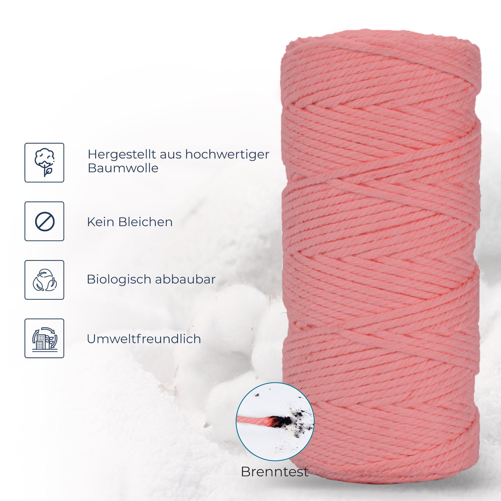 FadenWelt Makramee Garn 3mm x 100m, Baumwollgarn für DIY Handwerk Bastelgarn, 100,00 m (Baumwollschnur für Stricken, Baumwollseil für Wandbehänge und Pflanzen Aufhänger)