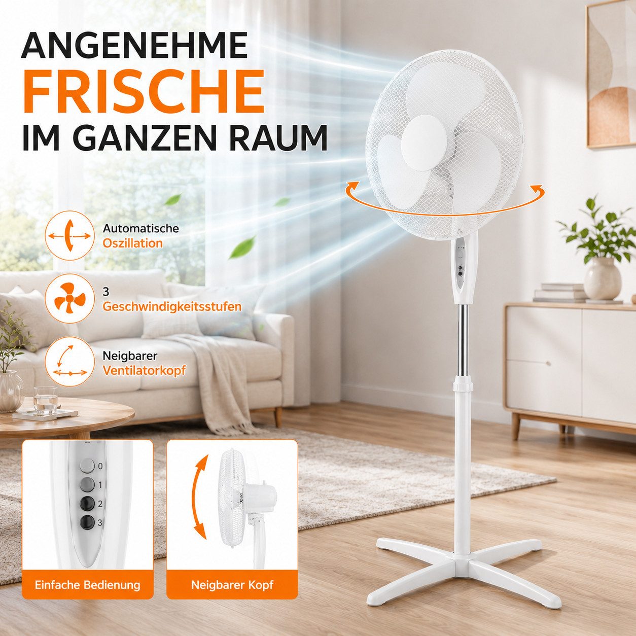Ertex Standventilator Ventilator Standventilator 45 W, Höhe 125 cm, Fernbedienung + Timer 4