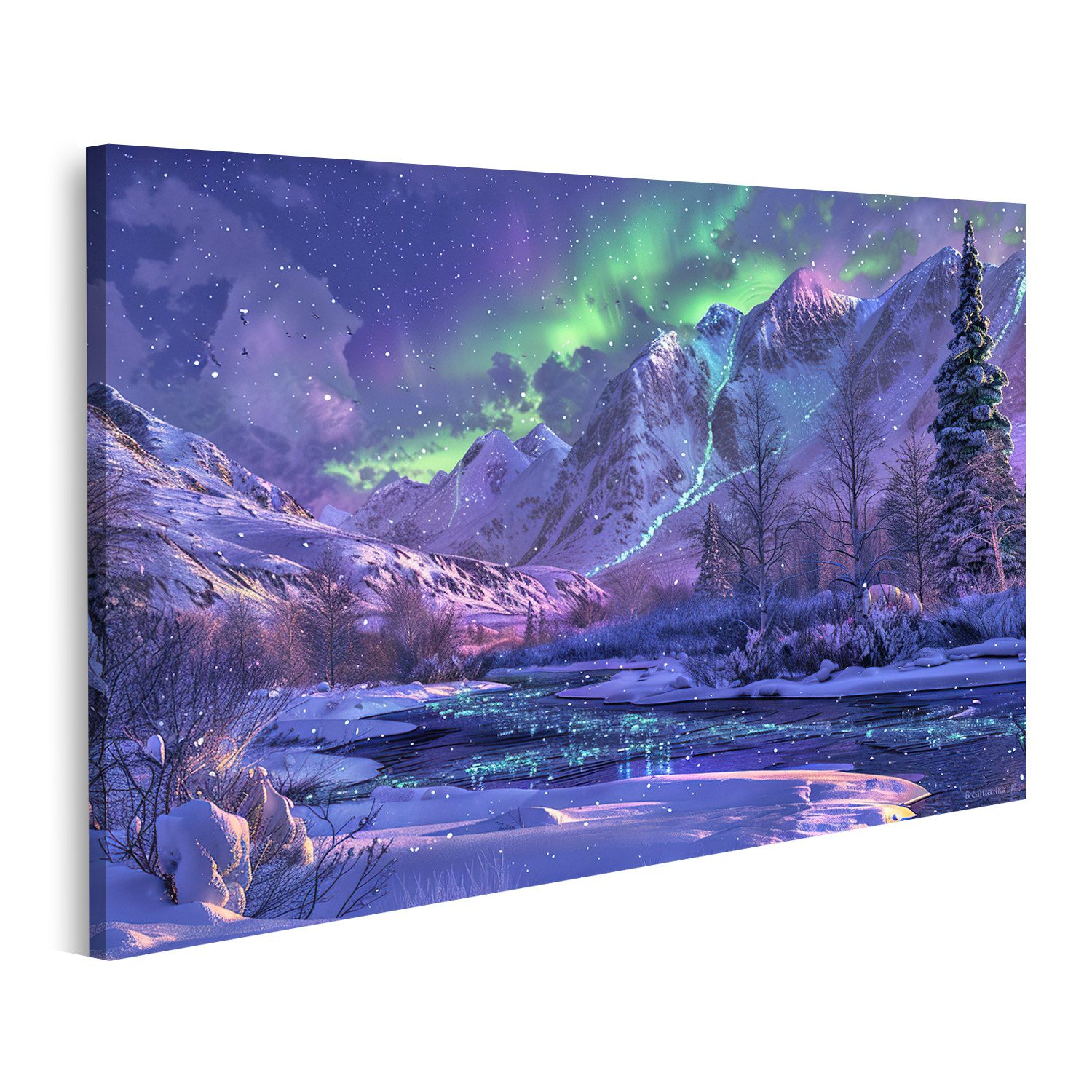 islandburner Leinwandbild Schöne Polarlichter, helle Aurora Borealis, winterliche Atmosphäre