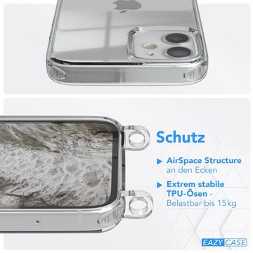 EAZY CASE Handykette Silikonhülle mit Kette für Apple iPhone 12 Mini 5,4 Zoll, Schutzhülle zum Umhängen Handyhülle mit Umhängeband Schwarz Grau Taupe