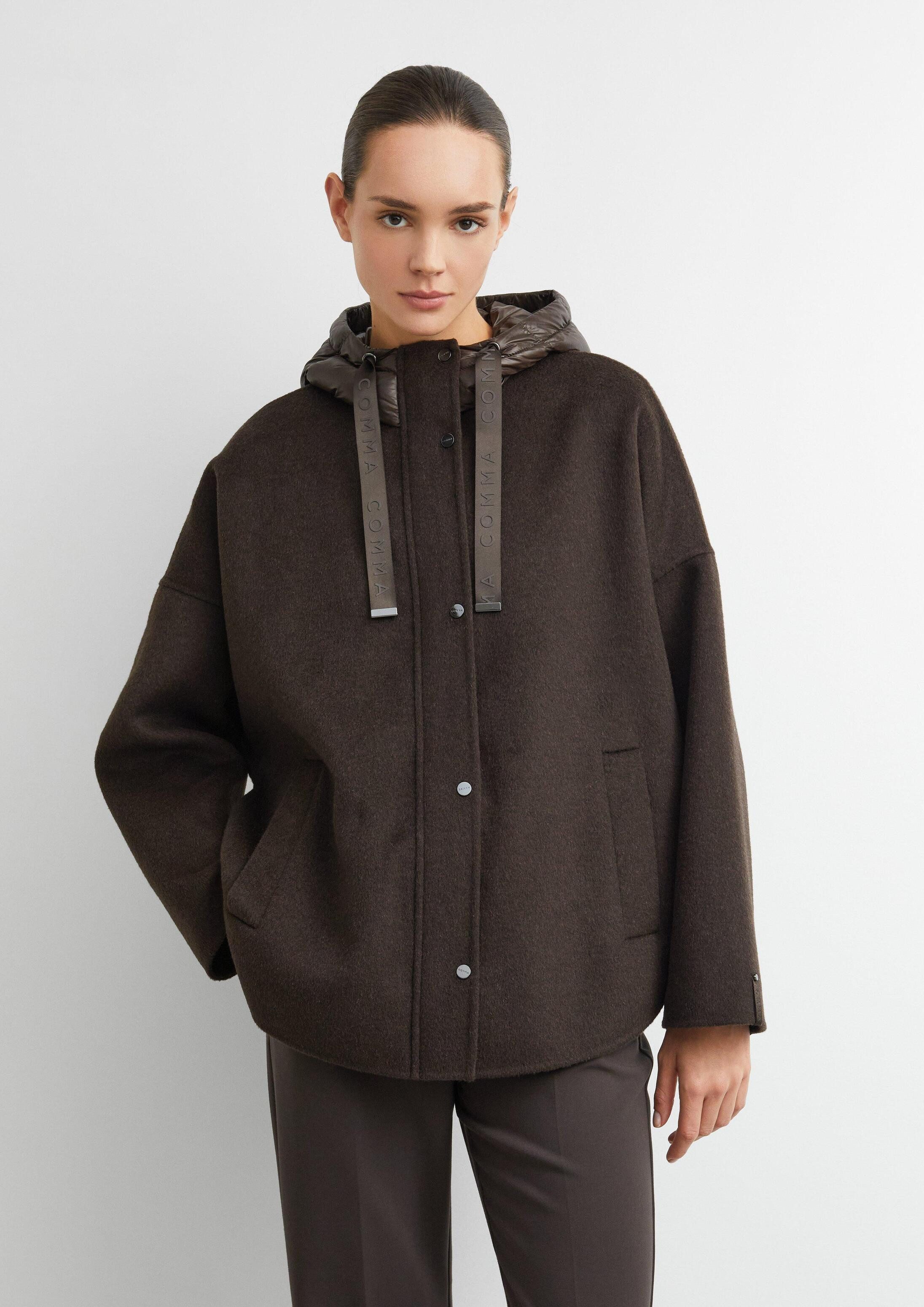 comma Winterjacke Outdoor-Jacke Cape-Jacke aus Doubleface mit Nylon-Kapuze