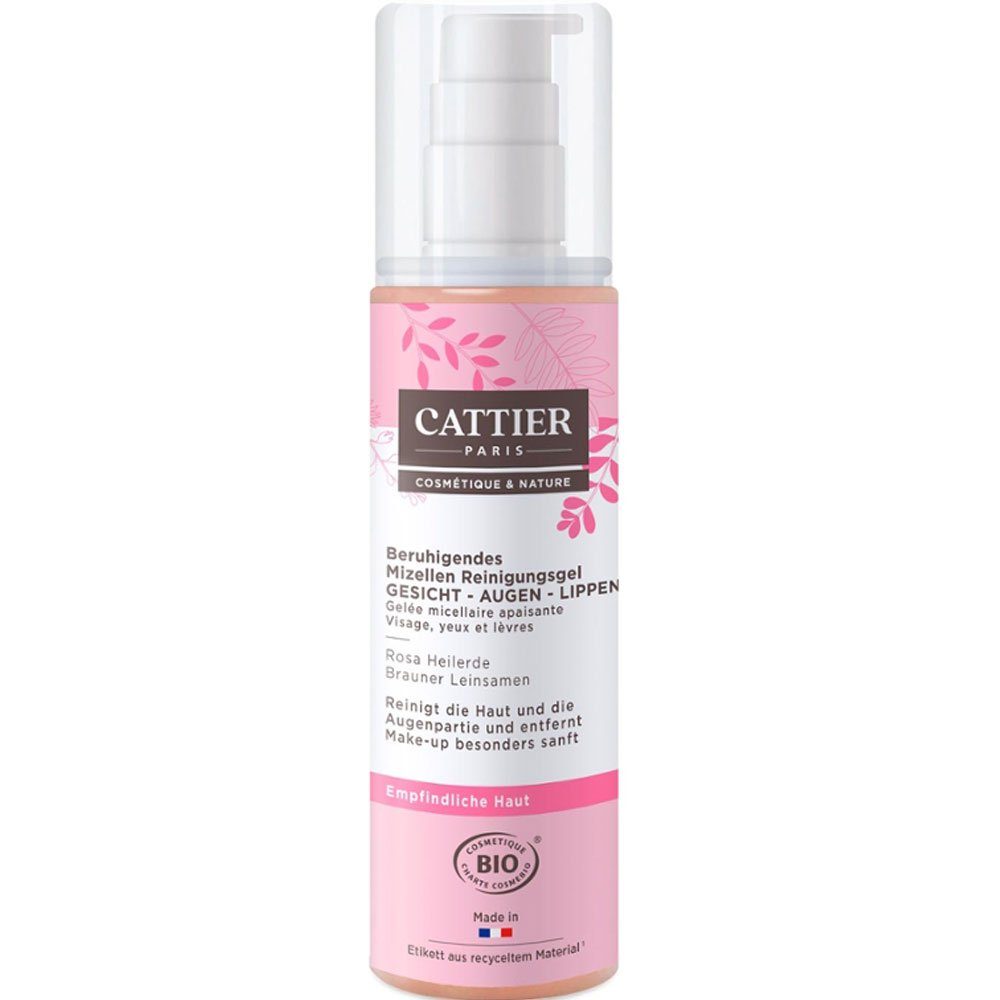 Cattier Paris Gesichts-Reinigungscreme beruhigendes Mizellen Reinigungsgel mit Rosa Heilerde, Pink, 200 ml | Reinigungsgele