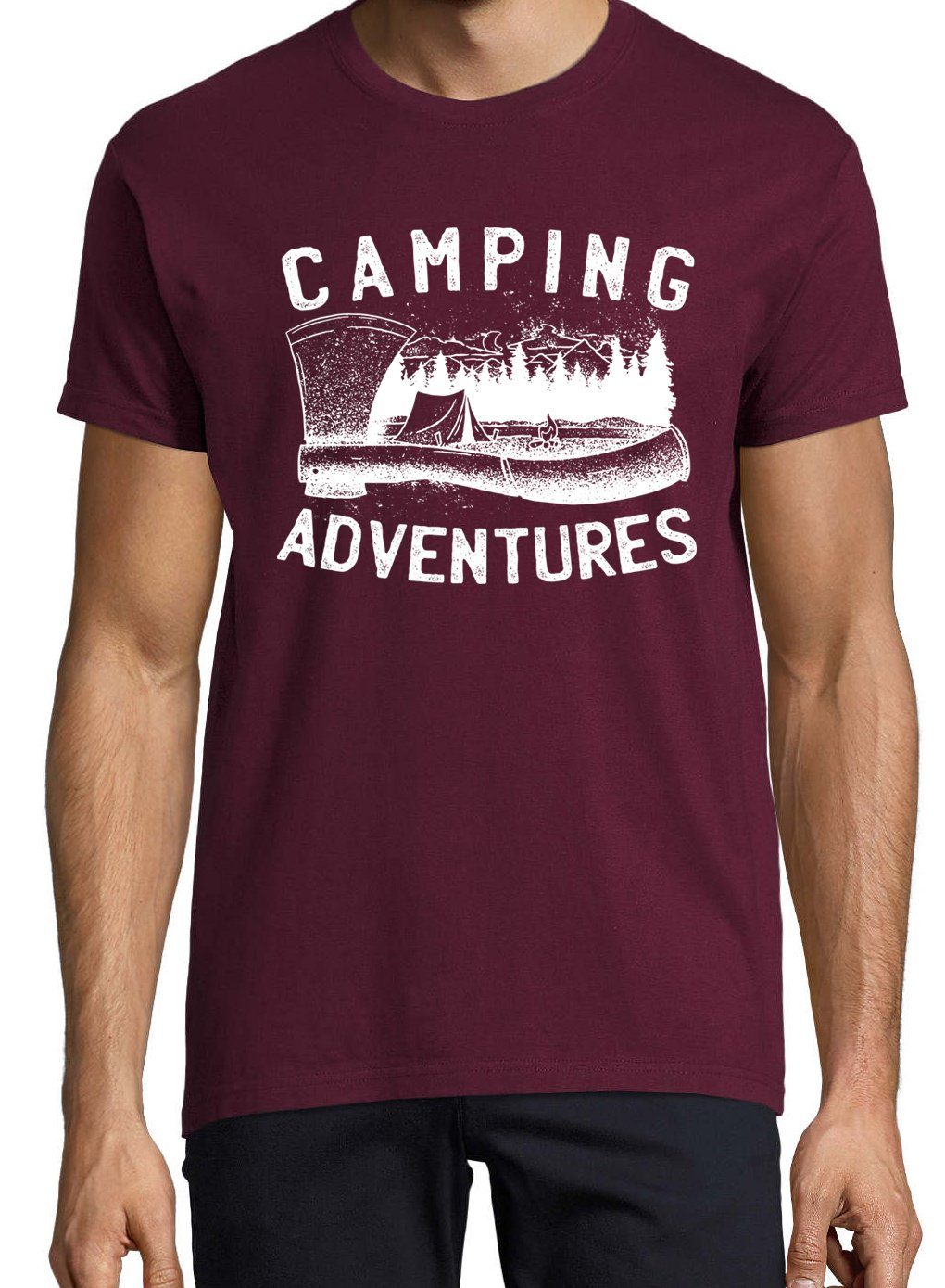 mit T-Shirt T-Shirt Adventures Designz Camping Herren Burgund Youth Frontprint trendigem