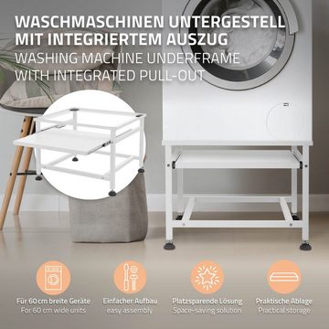 ML-DESIGN Waschmaschinenuntergestell Waschmaschinenznterschrank Waschmaschinensockel Erhöhung Unterbau, Stahl Weiß mit Ablage 62,5x53,5x45cm bis 150kg höhenverstellbar