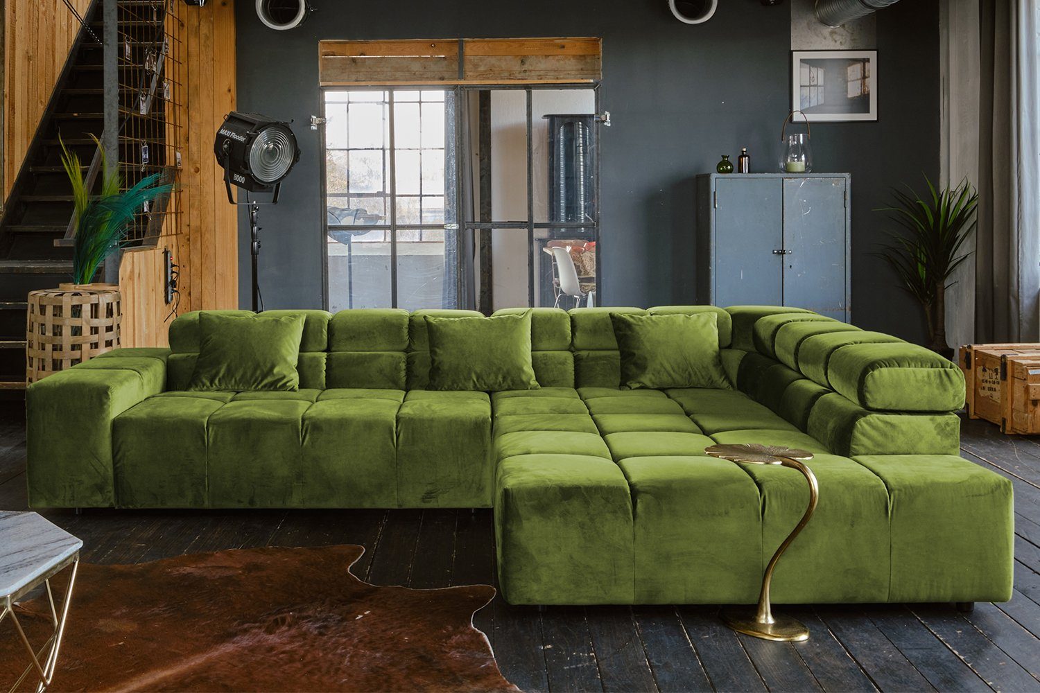KAWOLA Farben Ausführungen NEVADA, versch. Ecksofa und grün Velvet, versch. Sofa