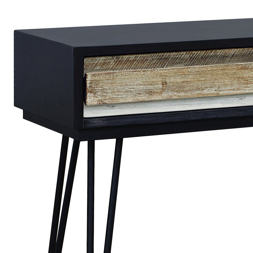 Stylefy Konsolentisch Adesso Grau rechteckig, aus Skandinavisch Schwarz Design Schubladen, Metall, (Beisteltisch), mit Akazie Massivholz