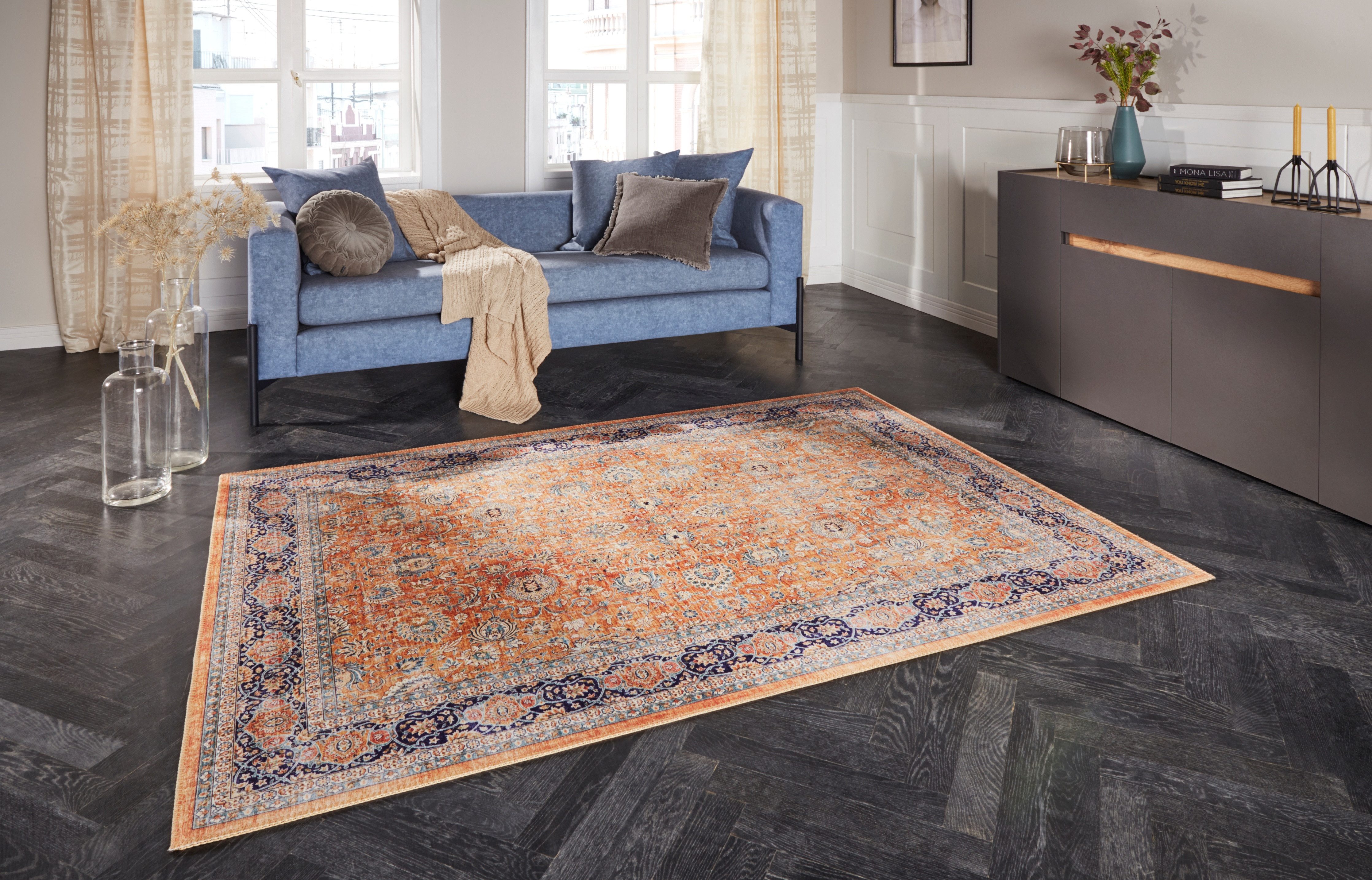 ELLE DECORATION Teppich Keshan Maschad, rechteckig, Höhe: 5 mm, Orientalisch, Läufer, Kurzflor, Vintage, Wohnzimmer, Schlafzimmer