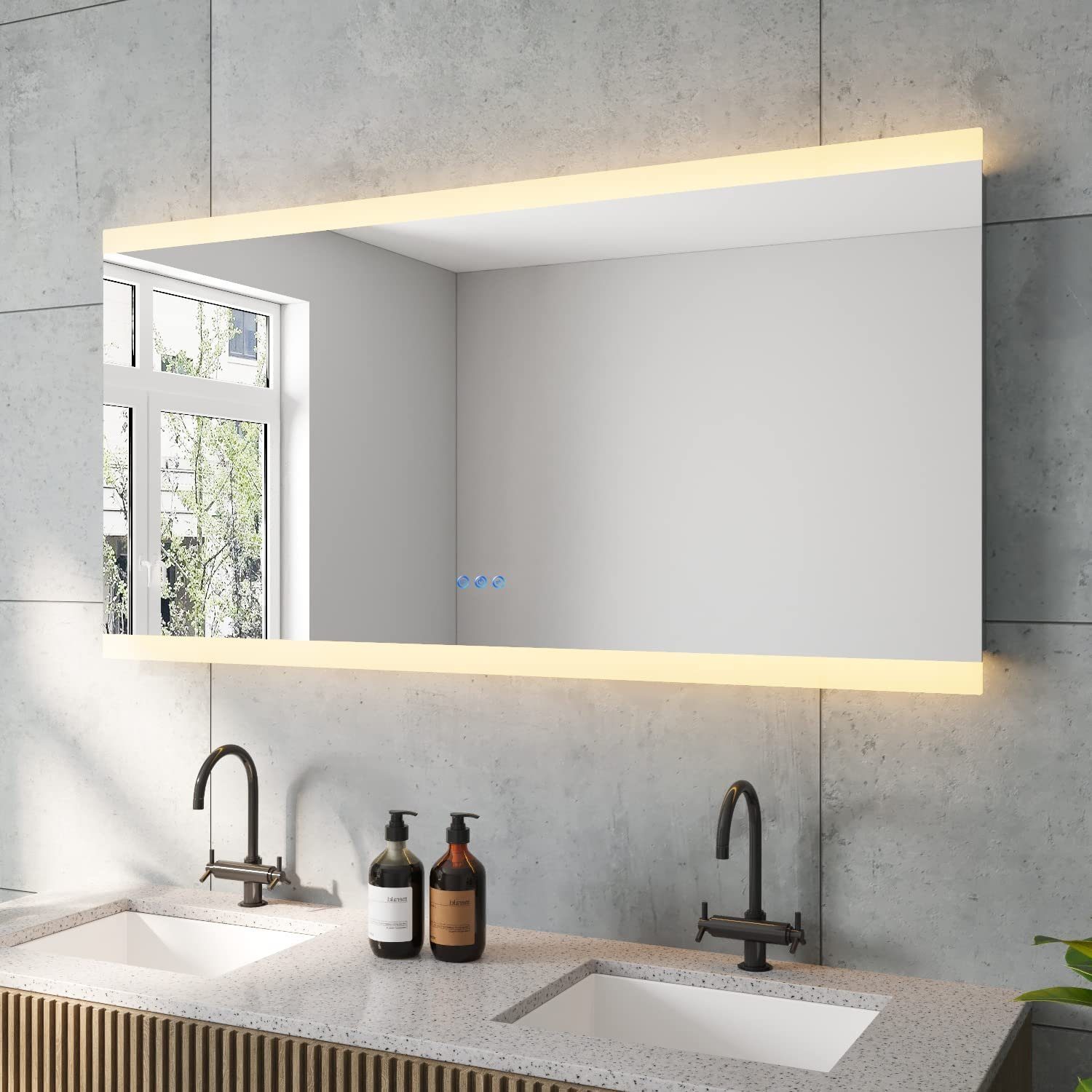 aqua batos LED-Lichtspiegel »LED Badspiegel groß mit Beleuchtung 140x70 cm  Touch Sensor«, beschlagfrei 3 Lichtfarbe dimmbar Memory Funktion  energiesparend IP44