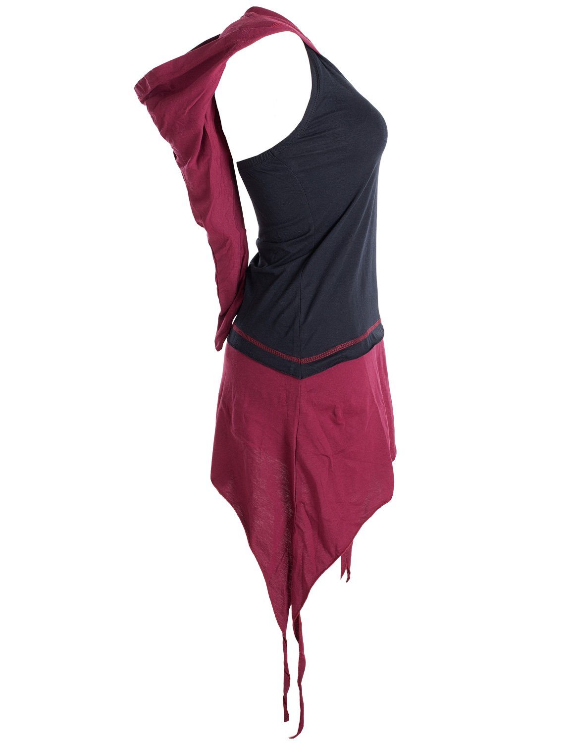 Vishes Neckholderkleid Eco Style Zipfelkapuzen aus Goa Elfen, Neckholder Hippie, Boho, Biobaumwolle schwarz-dunkelrot