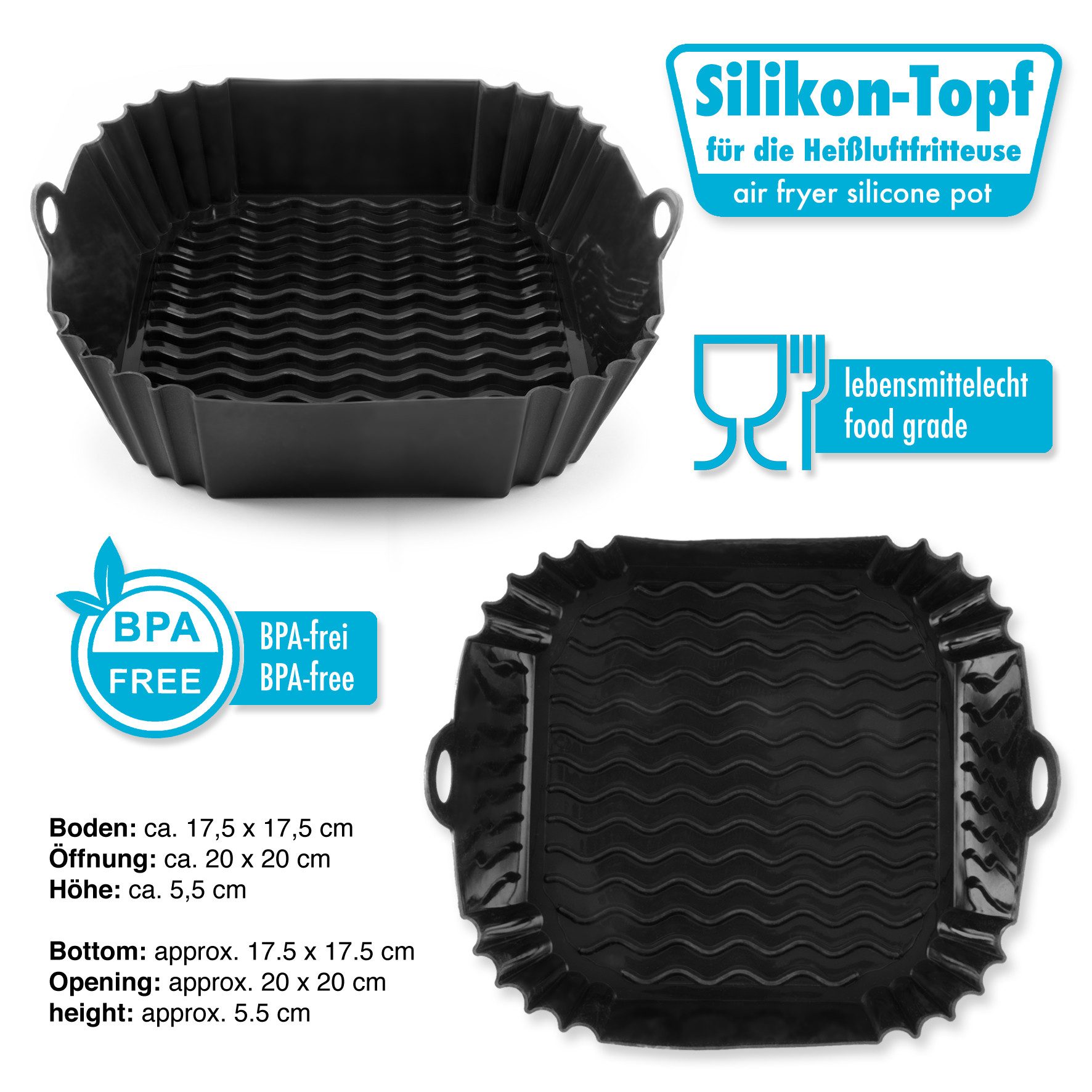 SHIBBY Silikonform für Heißluftfritteusen (5-7,2 L): Leicht zu reinigen, hitzebeständig, (1-tlg), Schwarz – Bild 2 von 5