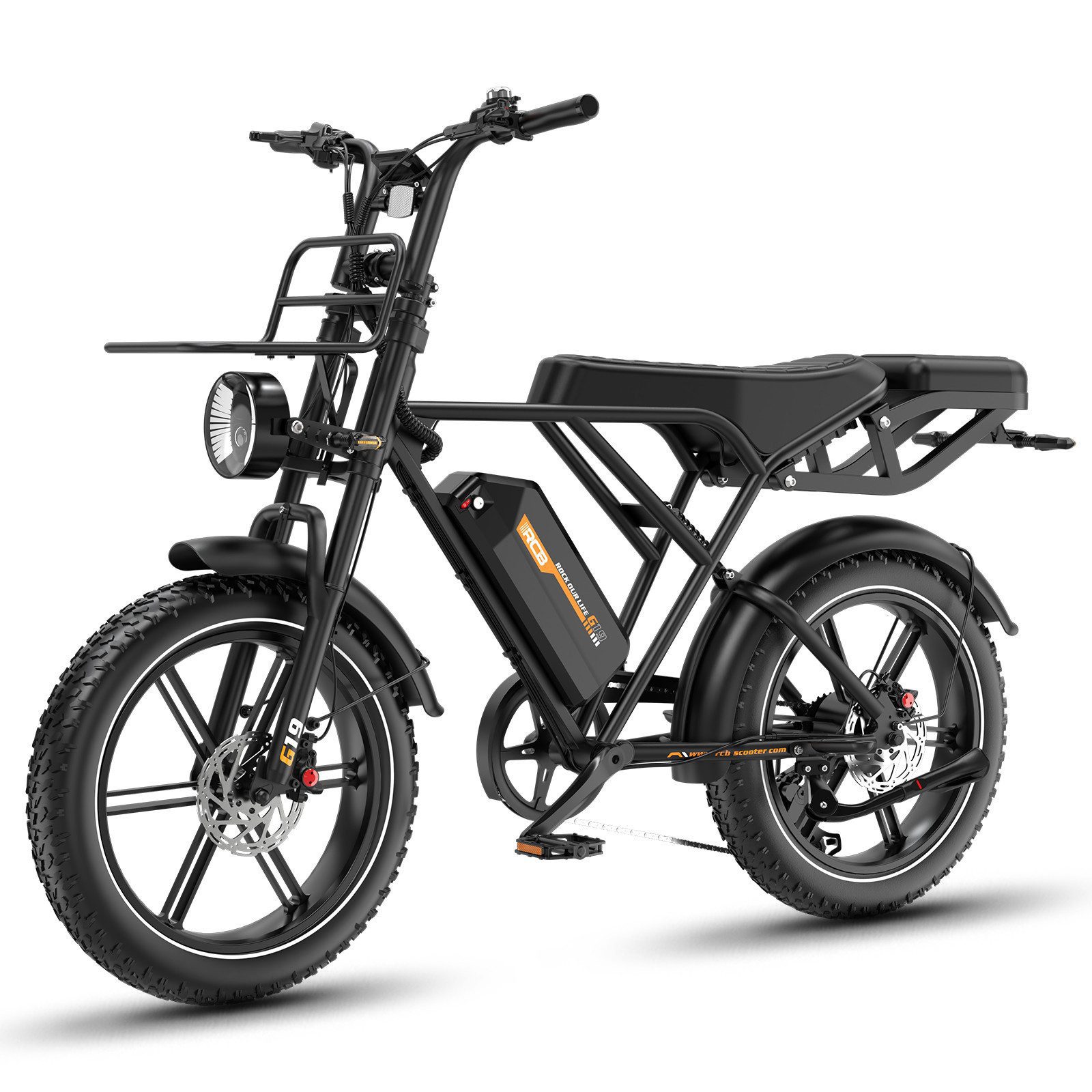 RCB E-Bike Pedelec G19, NFC&APP, 22,5Ah, 120–130KM Reichweite, 20×4,0Zoll Elektrofahrrad, 7 Gang, 250W Heckmotor, 1080 Wh, Blinker, Drehmomentsensor, Steigfähigkeit bis 21,26 % (ca. 12)