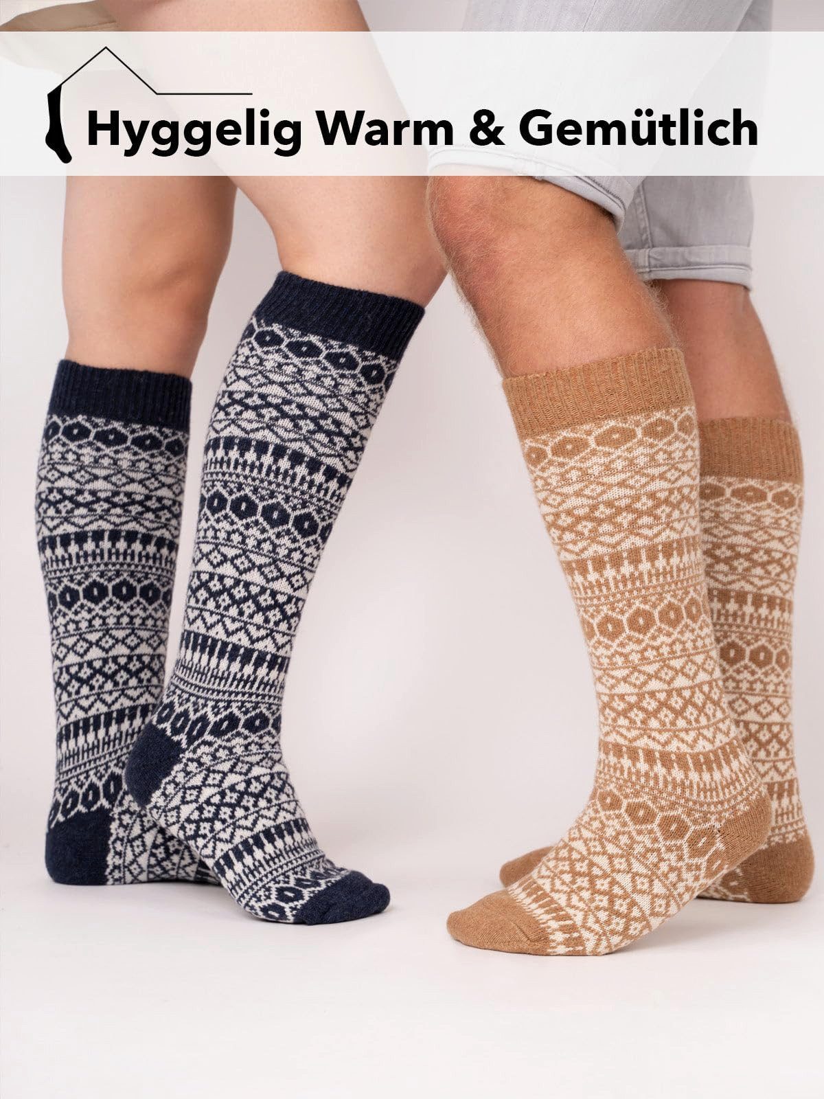 HomeOfSocks Kniestrümpfe Kniestrumpf 70% Lammwolle Skandinavisches Design Feine und strapazierfähige Lambswool Kniestrümpfe
