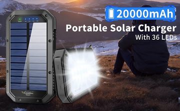 Goldstern-Tech Solara X20 Solar Powerbank 20000 mAh, LED Beleuchtung, 3 USB-Ausgängen & drahtlosem Qi-Laden