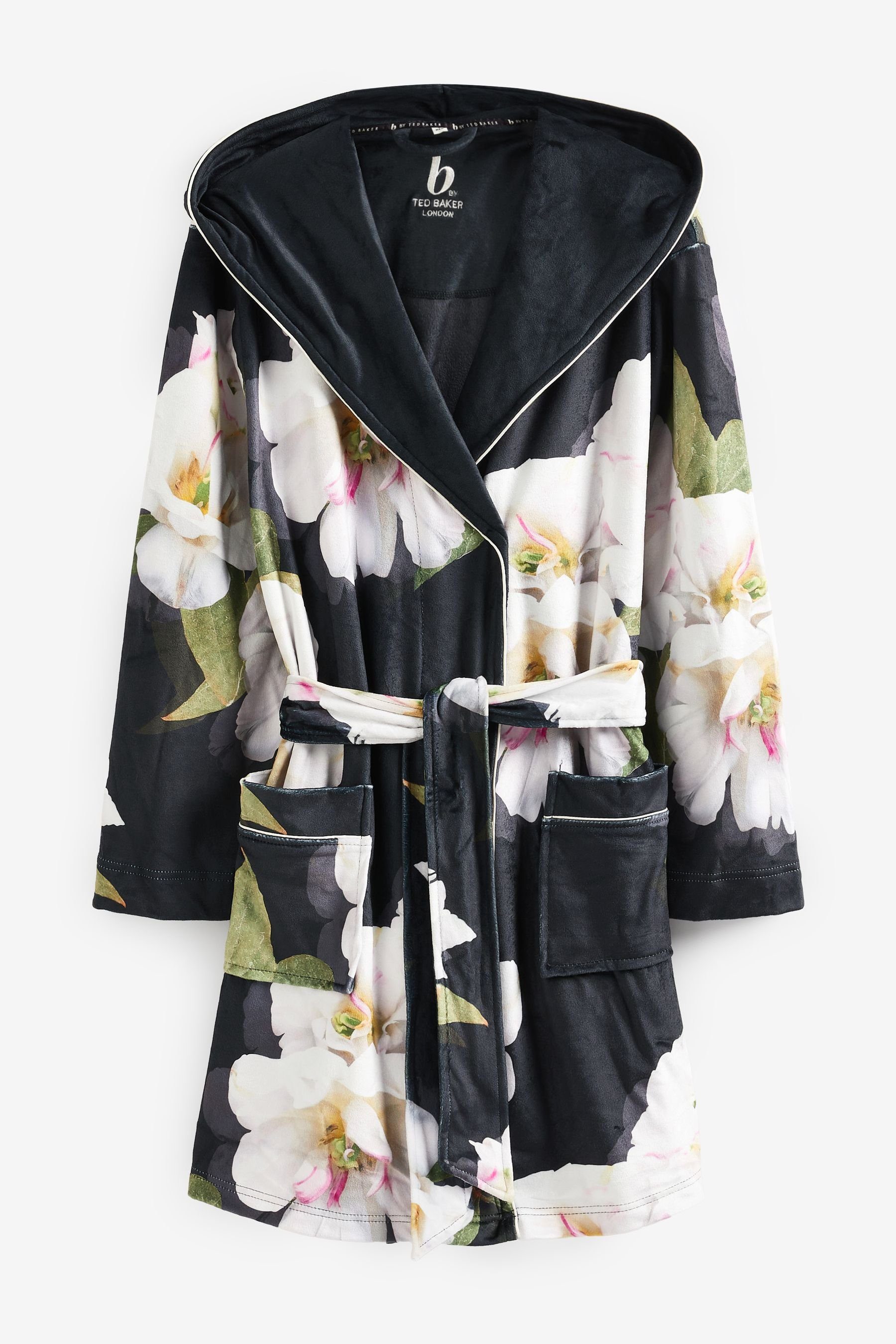 B by Ted Baker Damenbademantel Baker Charcoal B Polyester, Elasthan Floral Bademantel, Ted by Grey