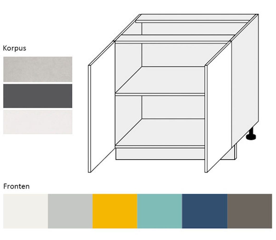 80cm 7039 qurazgrau RAL (Napoli) Korpusfarbe Unterschrank wählbar Feldmann-Wohnen und Front- 2-türig Hochglanz Napoli grifflos