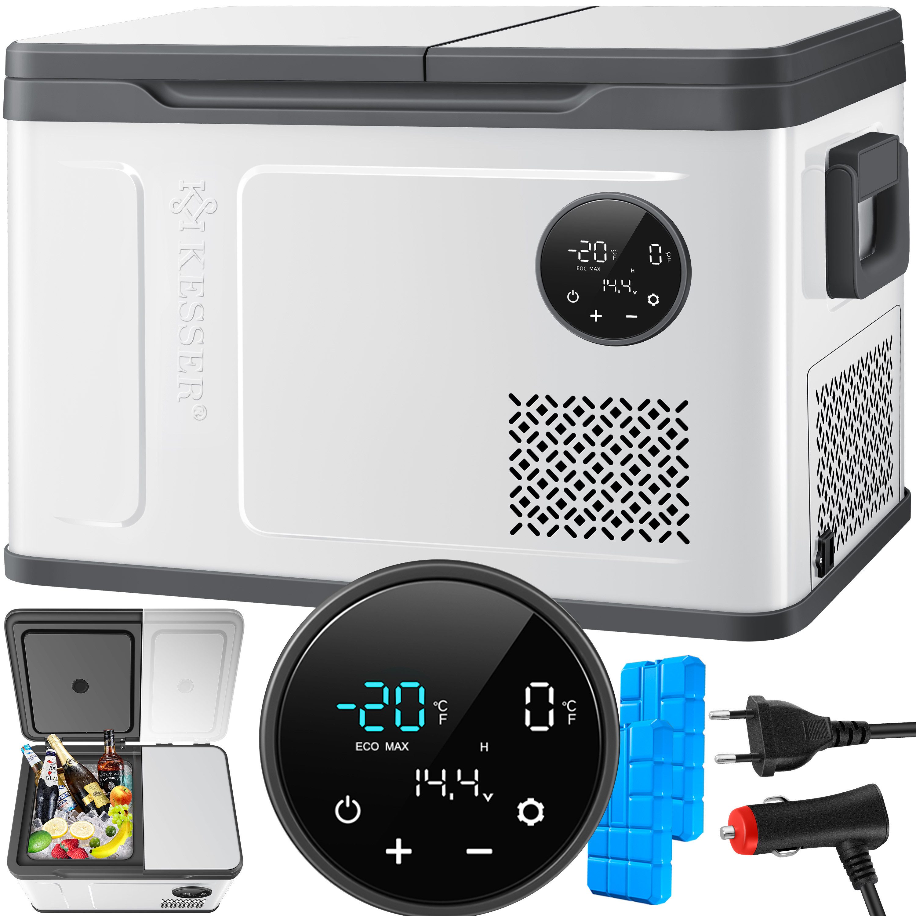 KESSER Kühlbox Kompressor 2in1 Doppelzone Kühl & Gefrierfach elektrische Gefrierbox, 31 l, mit 2x Kühlakkus & LED-Touch-Bedienung Kühlschrank bis -20 °C