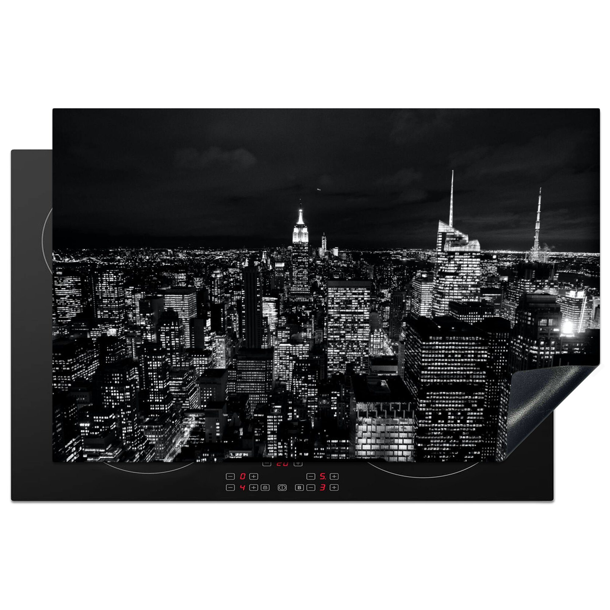 MuchoWow Herdblende-/Abdeckplatte Skyline - Schwarz - Weiß - New York - Amerika, Vinyl, (1 tlg), 81x52 cm, Induktionskochfeld Schutz für die küche, Ceranfeldabdeckung