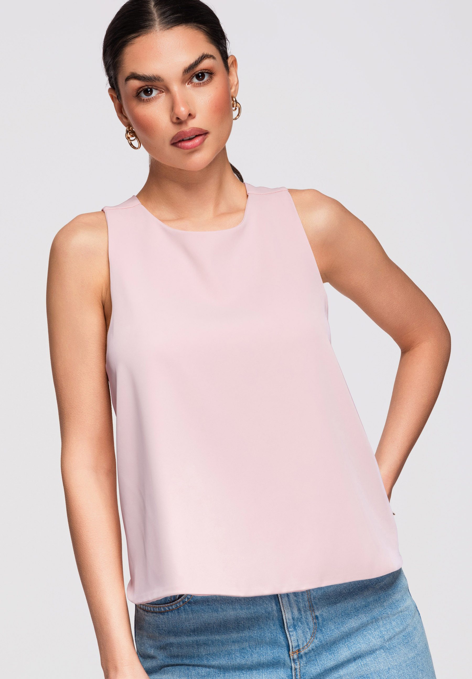 OMBRE Blusentop Damen Blusentop mit offenem Rücken Elegant Rose L (kein Set, 1-tlg) Offener Rücken mit überlappenden Paneelen