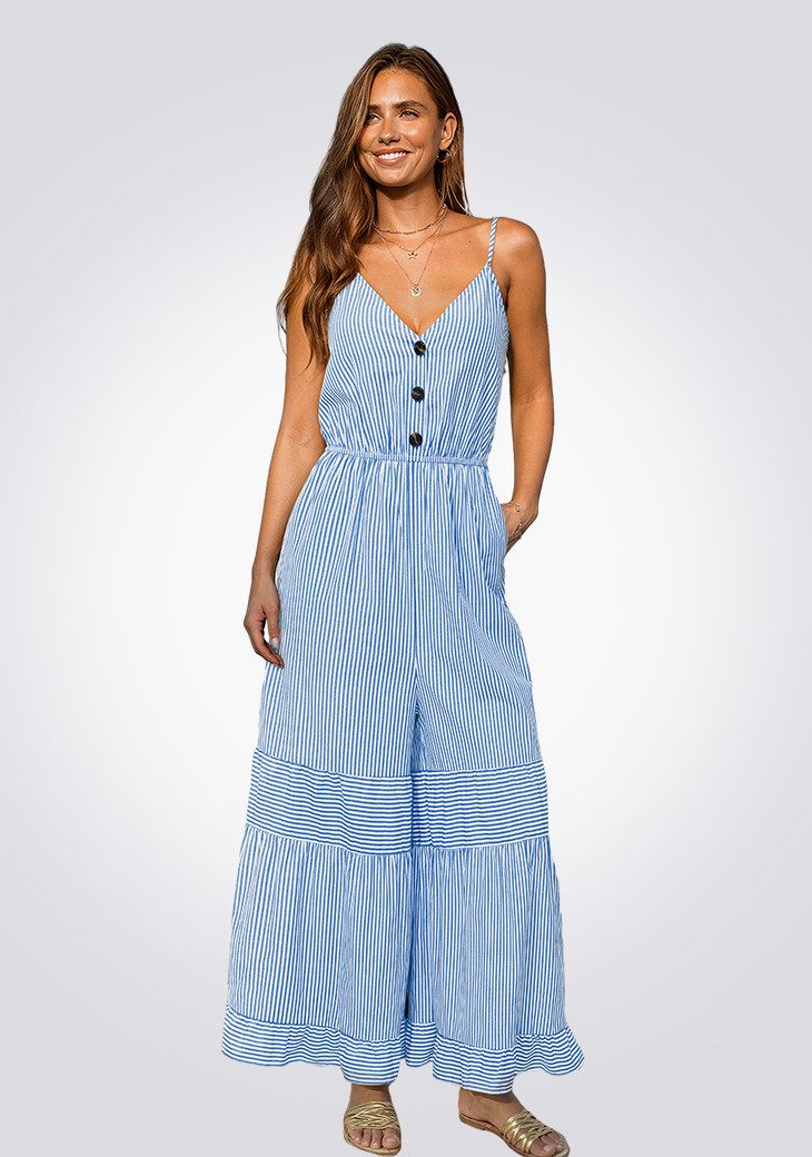 Cupshe Jumpsuit Gestreifter Jumpsuit mit Trägern & Rüschen