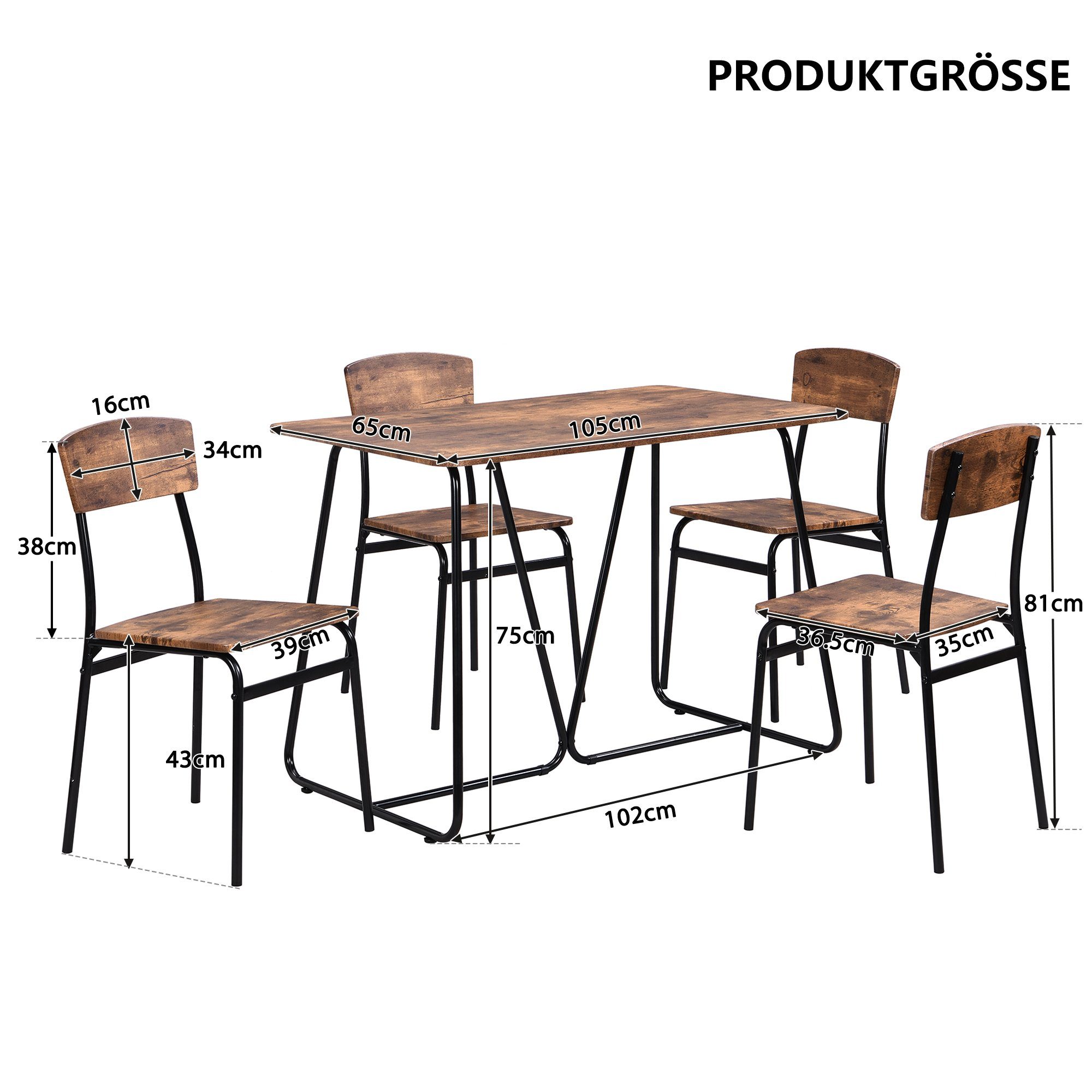 Esstisch (Esstisch Stuhl Essgruppe, mit Rechteckige 5-tlg., 4 Set) OKWISH Stühlen, Moderne Tischplatte und