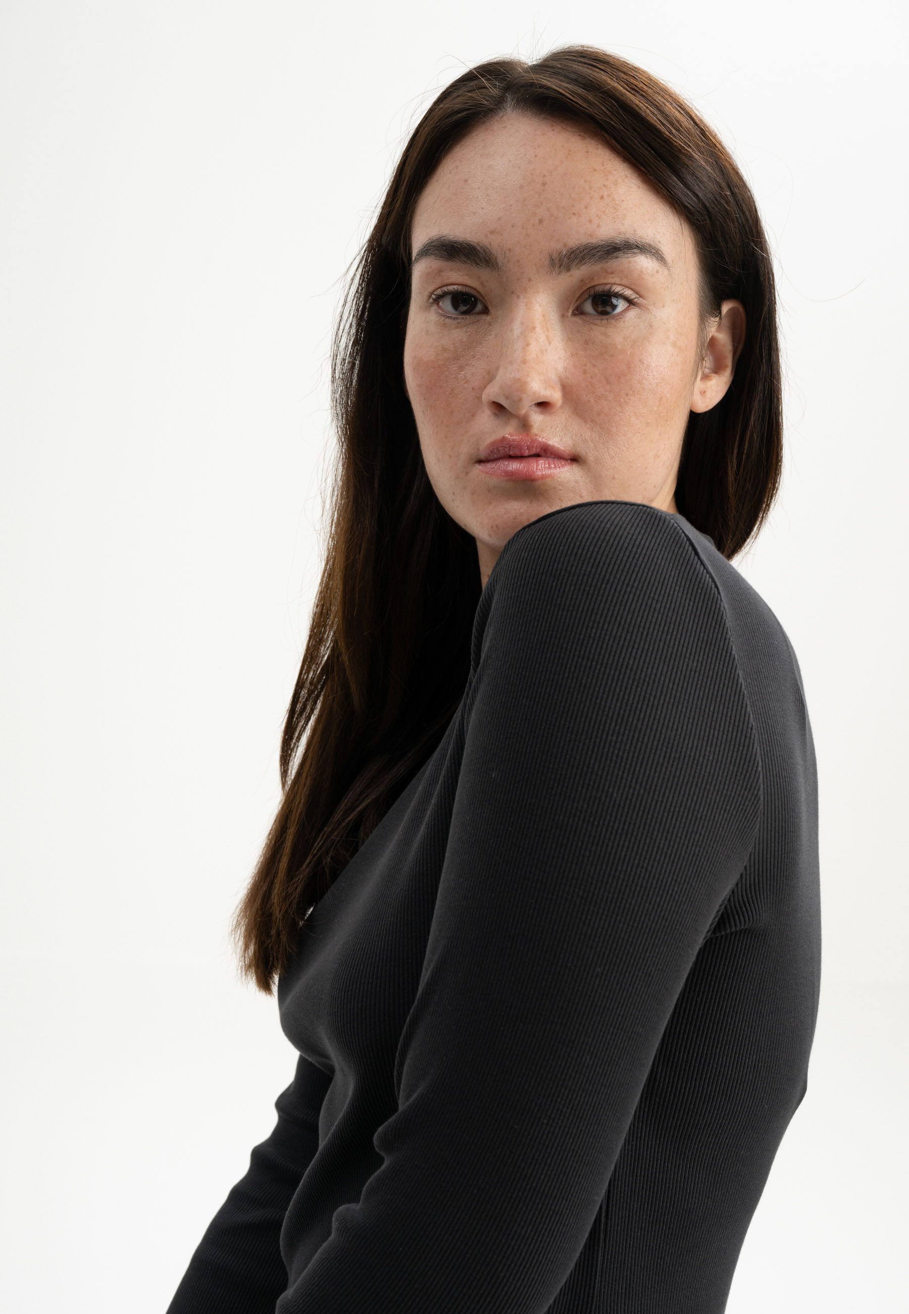 MELA Langarmshirt Ripp Longsleeve Style MEHAR Eingefasster Halsausschnitt