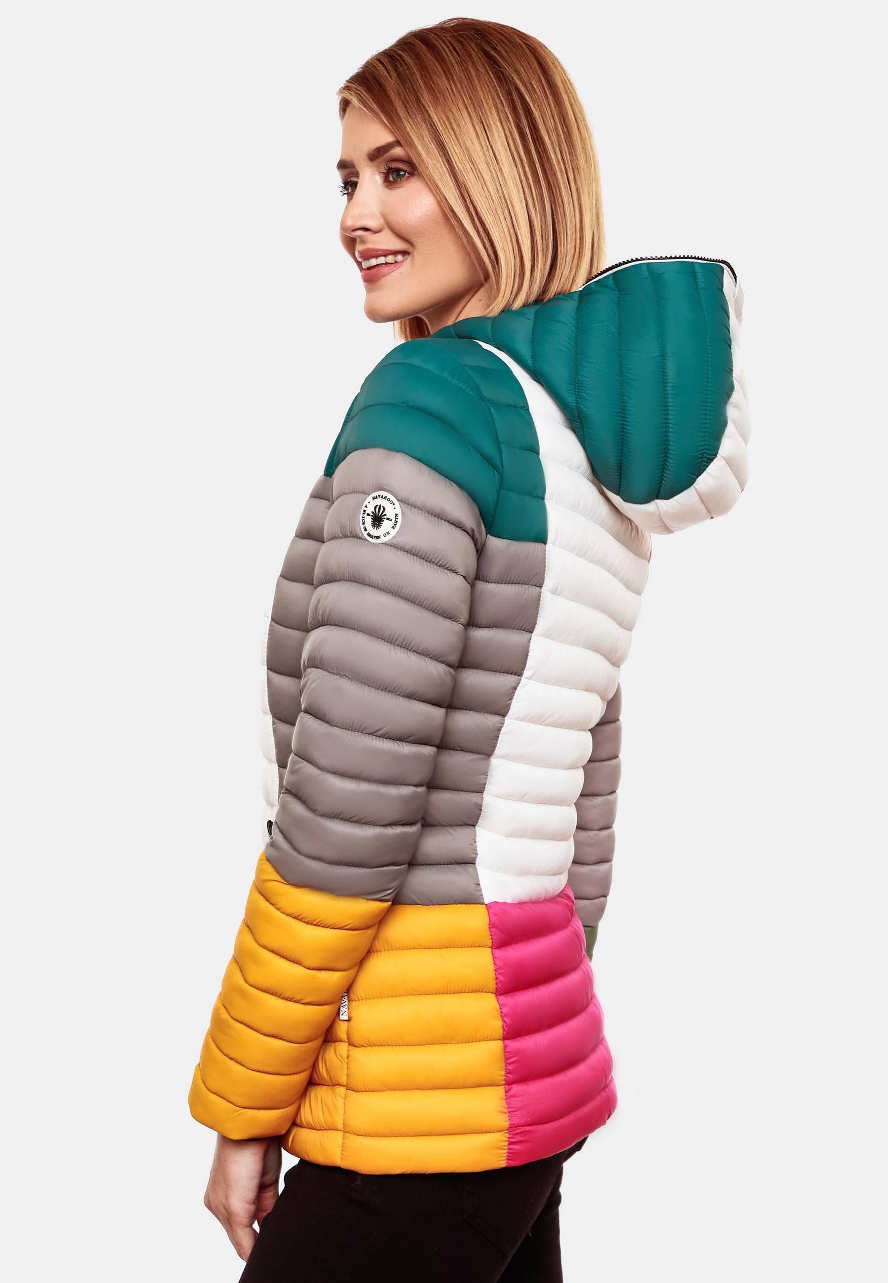 Navahoo Steppjacke Multikulti dark Übergangsjacke Kapuze stylische Colorblocking m