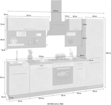 HELD MÖBEL Küchenzeile Tulsa, mit E-Geräten, Breite 270 cm, schwarze Metallgriffe, MDF Fronten