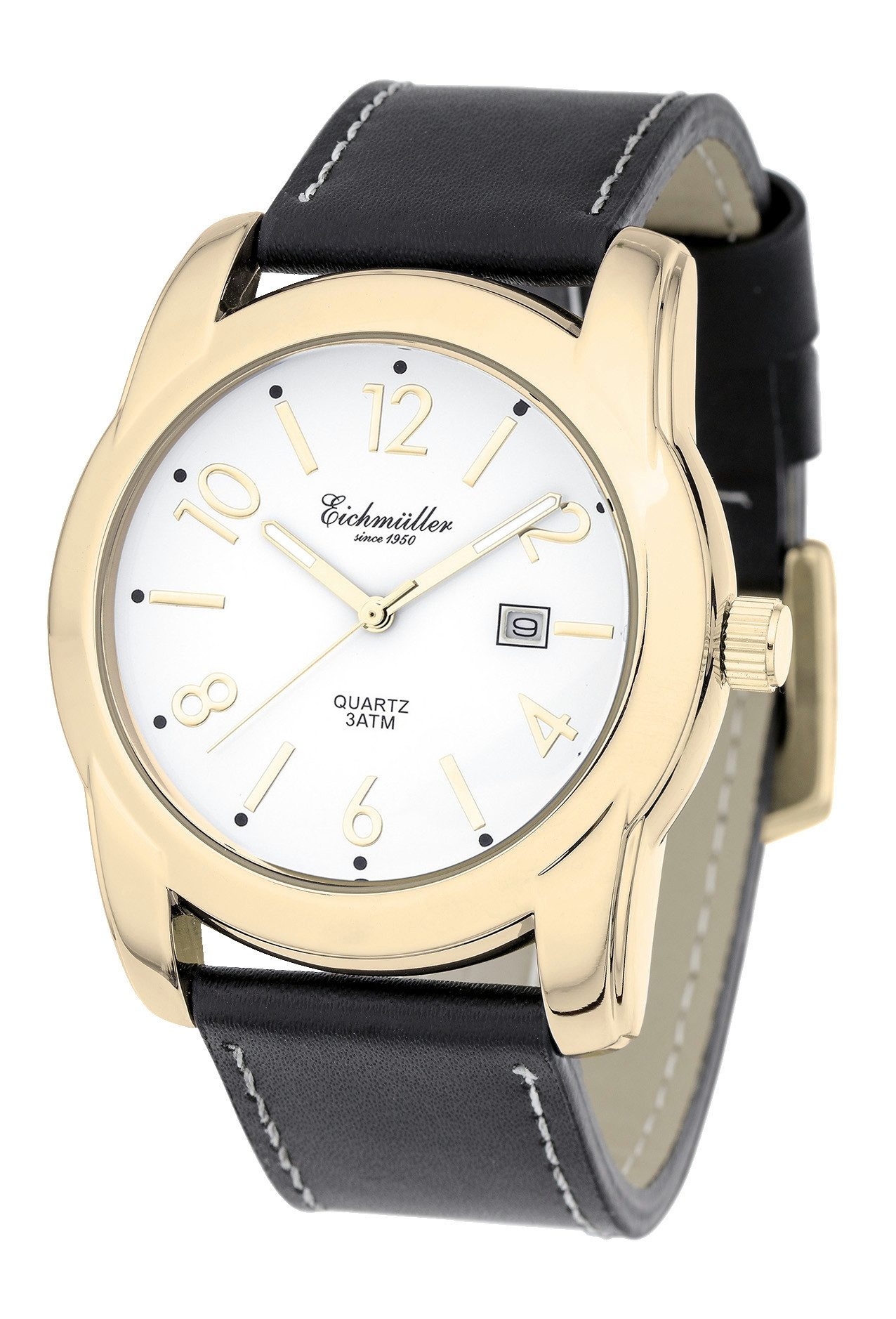 Eichmüller Quarzuhr RE1180 Elegante XL Herrenuhr Goldfarben-Schwarz 45 mm RE1180