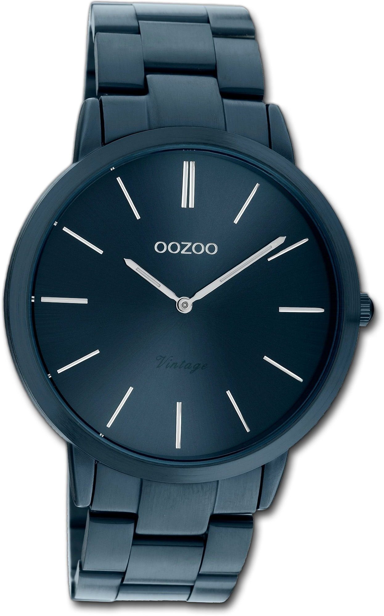 OOZOO Quarzuhr Oozoo Edelstahl Damen Uhr C20108, Damenuhr Edelstahlarmband blau, rundes Gehäuse, mittel (ca. 34mm)