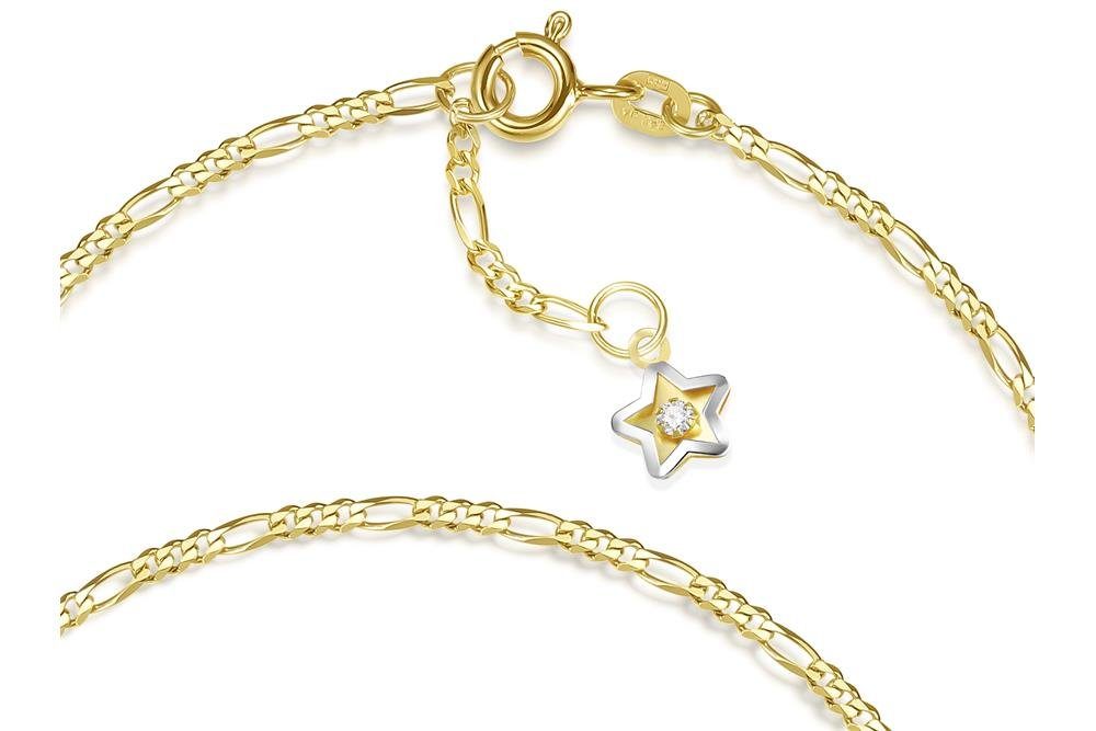 Silberkettenstore Fußkette Fußkette Figaro 2mm mit Sternanhänger - echt 585 Gold, Länge wählbar