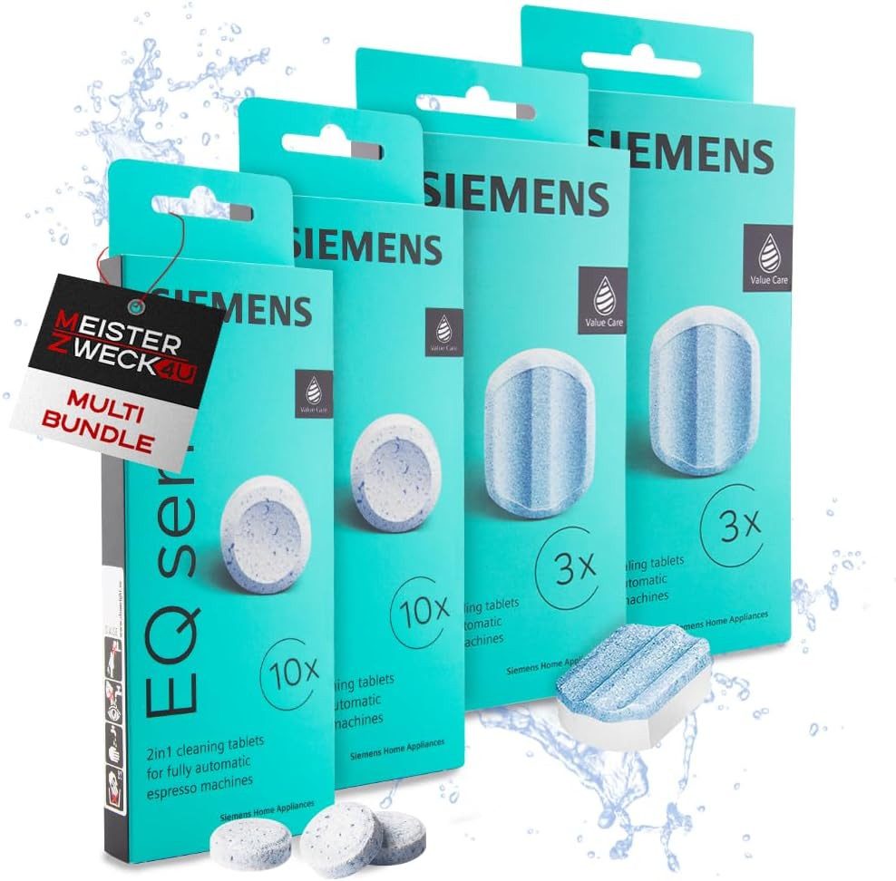 SIEMENS 20x Reinigungstabletten & 6x Entkalkungstabletten Pflegeset (MEISTERZWECK4U, [- TZ80001 + TZ80002 Reinigung und Entkalkung Pflegeset)