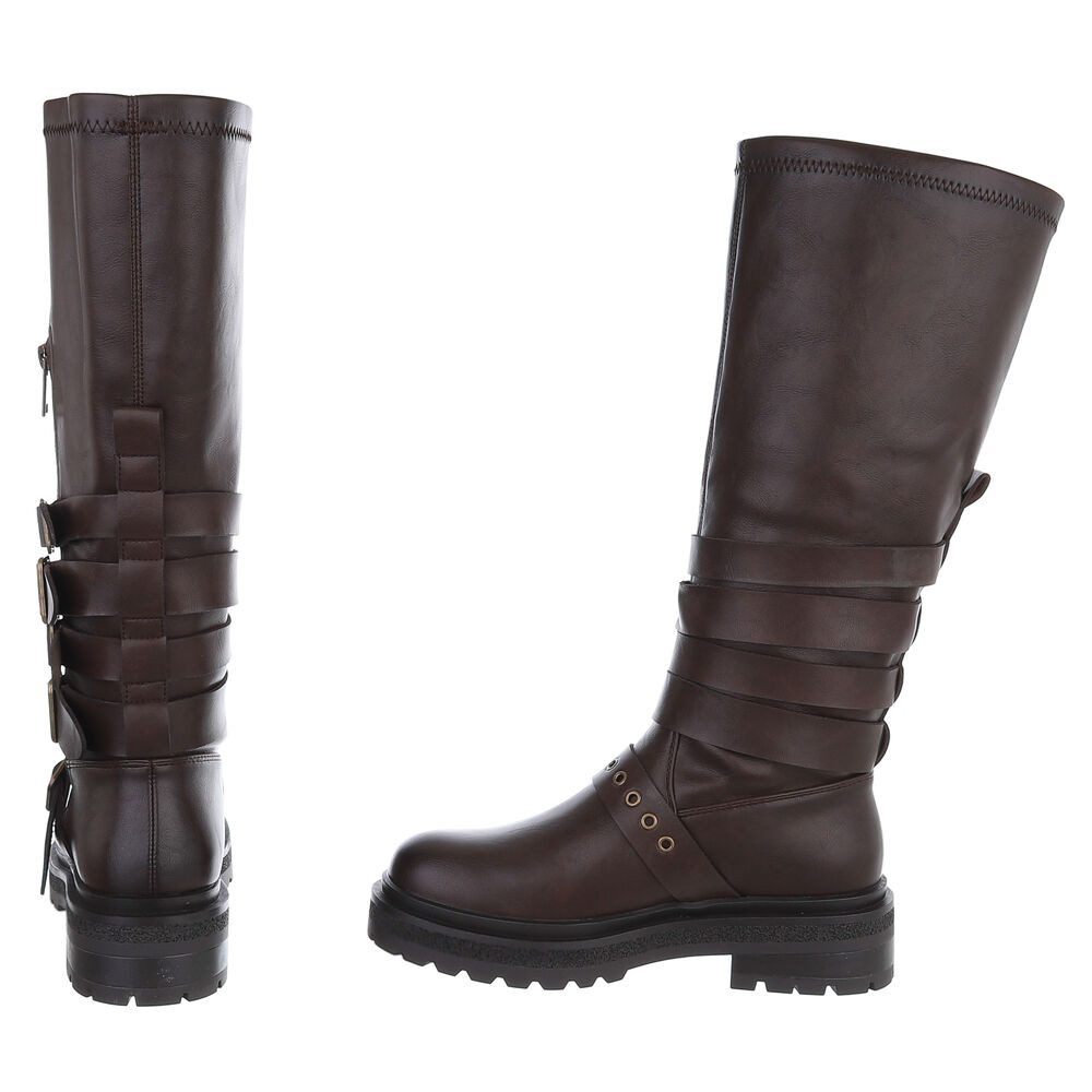 Ital-Design Hochwertige Damenstiefel mit Schnallen und Reißverschluss Plateaustiefel (90471359) Blockabsatz Stiefel in Braun – Bild 5 von 5
