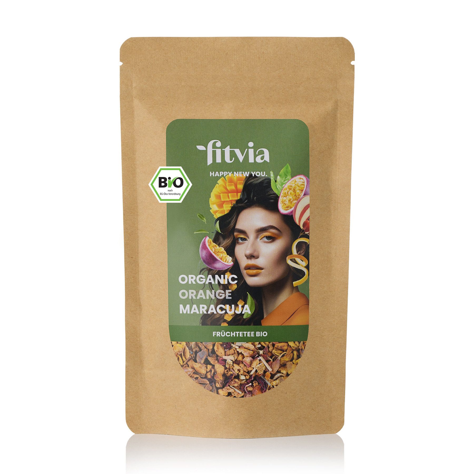 fitvia Tee Bio Früchtetee Orange Maracuja, (Bio Früchtetee Orange Maracuja, 100g), loser Tee, biologischer Orange-Maracuja Tee - echte Fruchtstücke