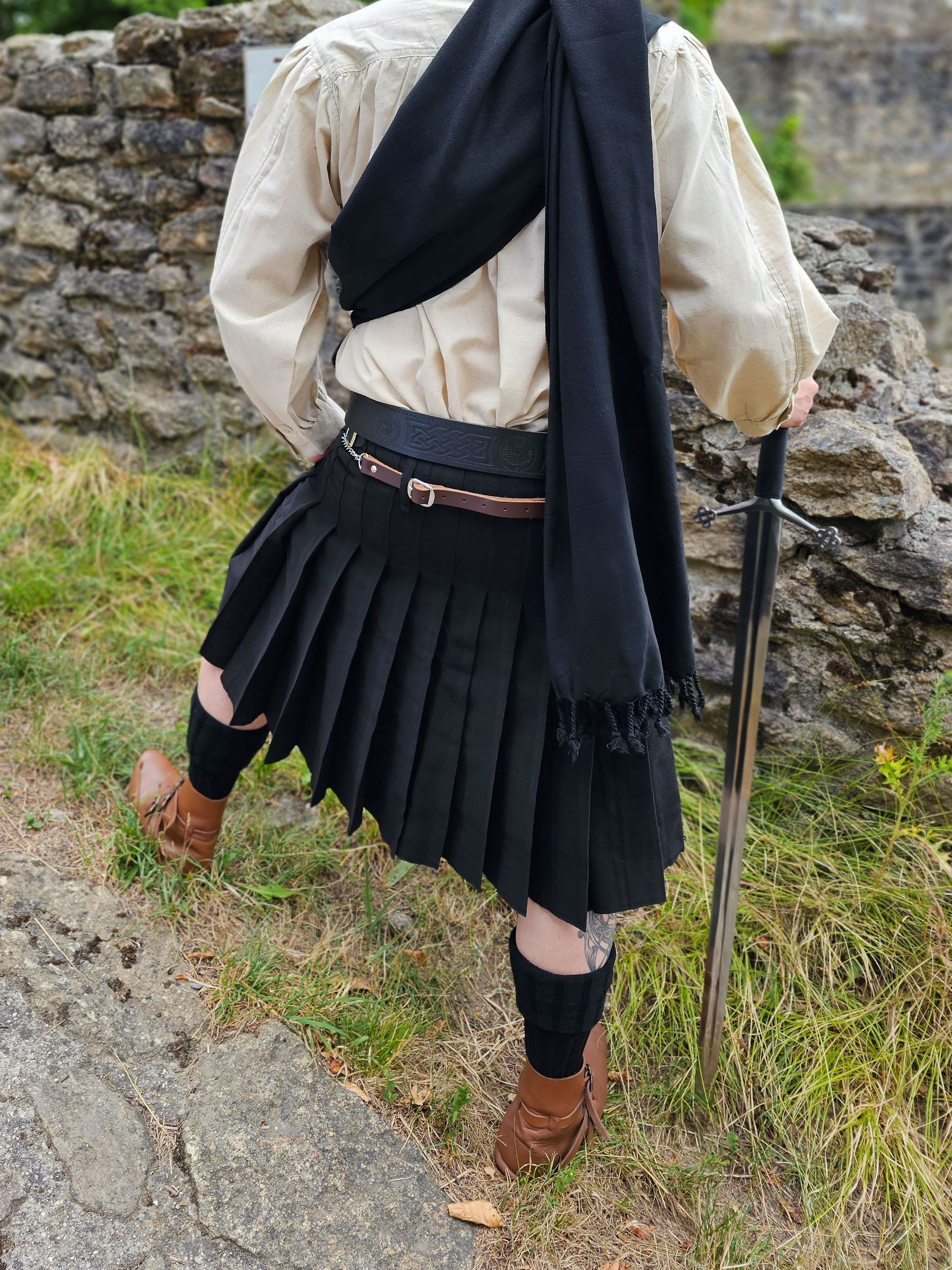Vehi Mercatus Wikinger-Kostüm Schottenrock schwarz, 8 Yard Kilt