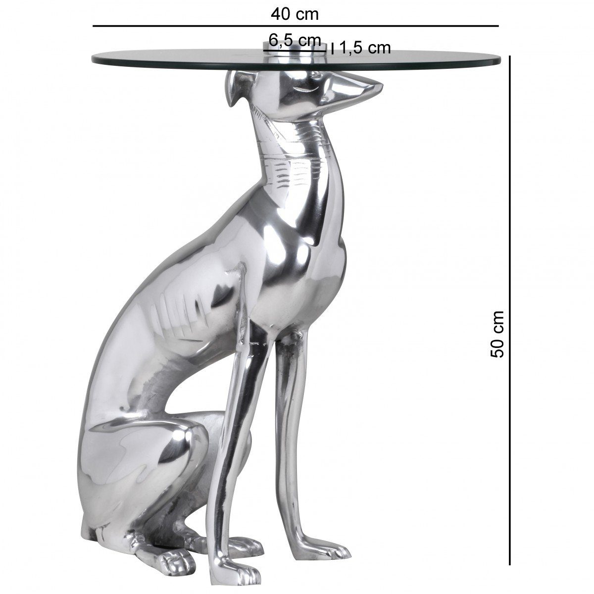 Beistelltisch DOG Figur Design Silber, Design Aluminium DOG Silber Beistelltisch aus möbelando Beistelltisch Figur aus Farbe Deko Deko Aluminium Farbe