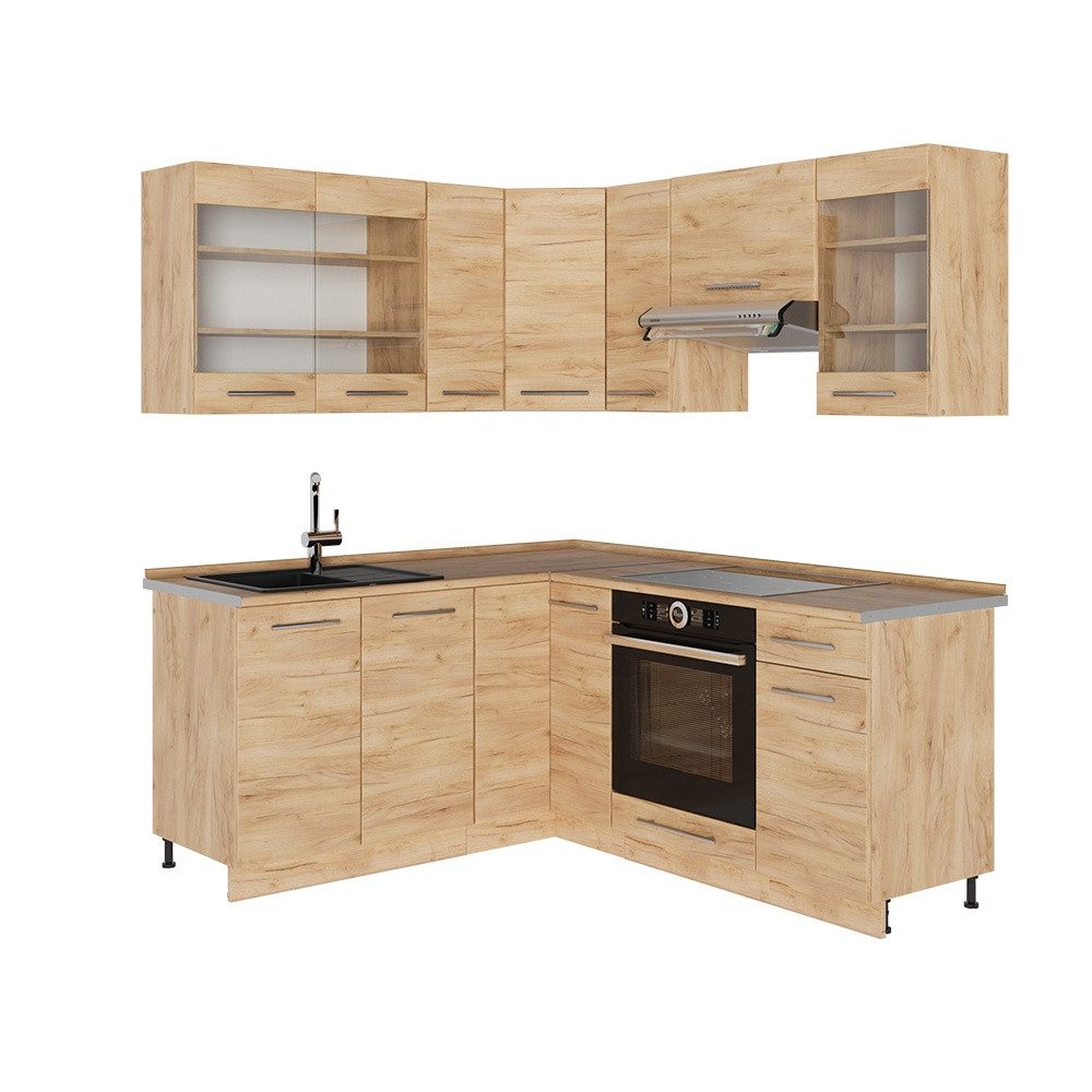 Vicco Winkelküche Fame-Line, Goldkraft Eiche/Goldkraft Eiche, 190 x 160 cm, AP Eiche
