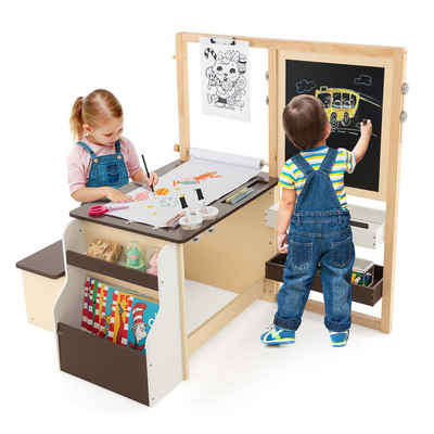 COSTWAY Standtafel 6 in 1 Kinder Staffelei Set, mit Bank