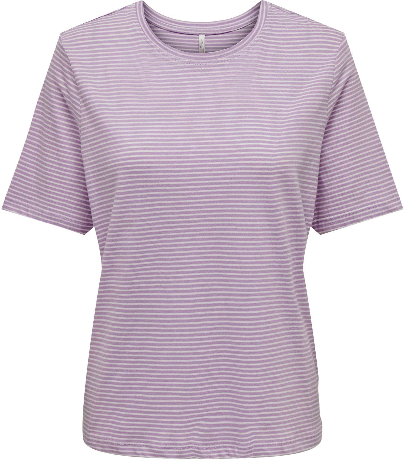 ONLY Kurzarmshirt ONLMAY S/S Stripes BOX REG O-NECK Rose TOP JRS Purple