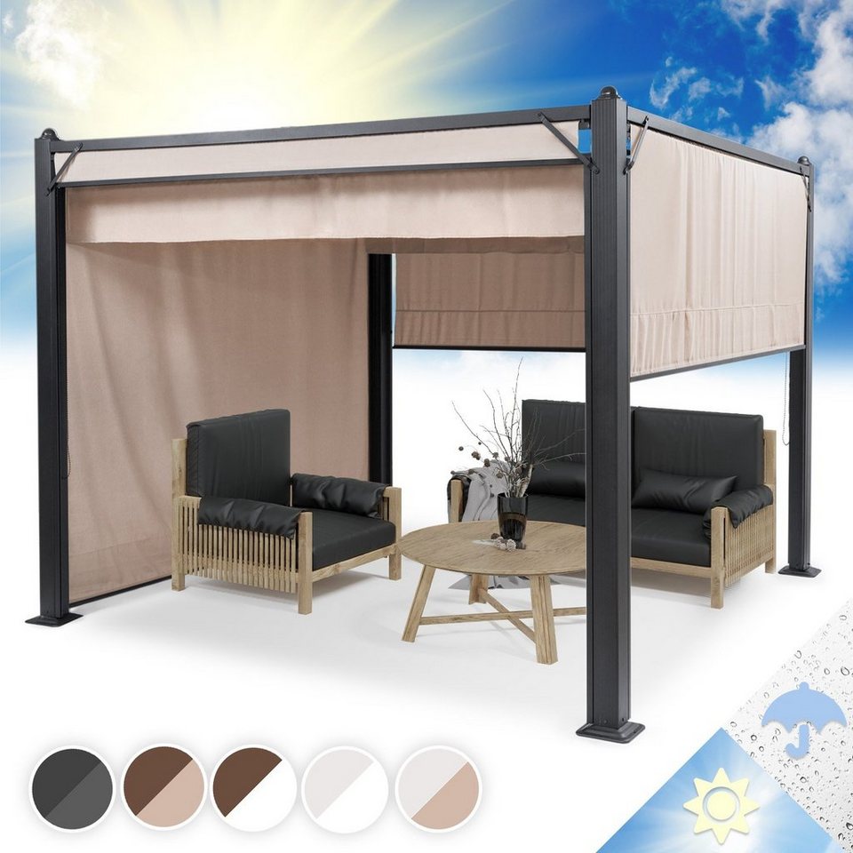 blumfeldt Pavillon »Pantheon Cortina Pavillon mit Dach 3x3m 4 Seitenteile«, (Set, Set), Pergola Terrassenüberdachung Grillpavillon Gartenpavillon…