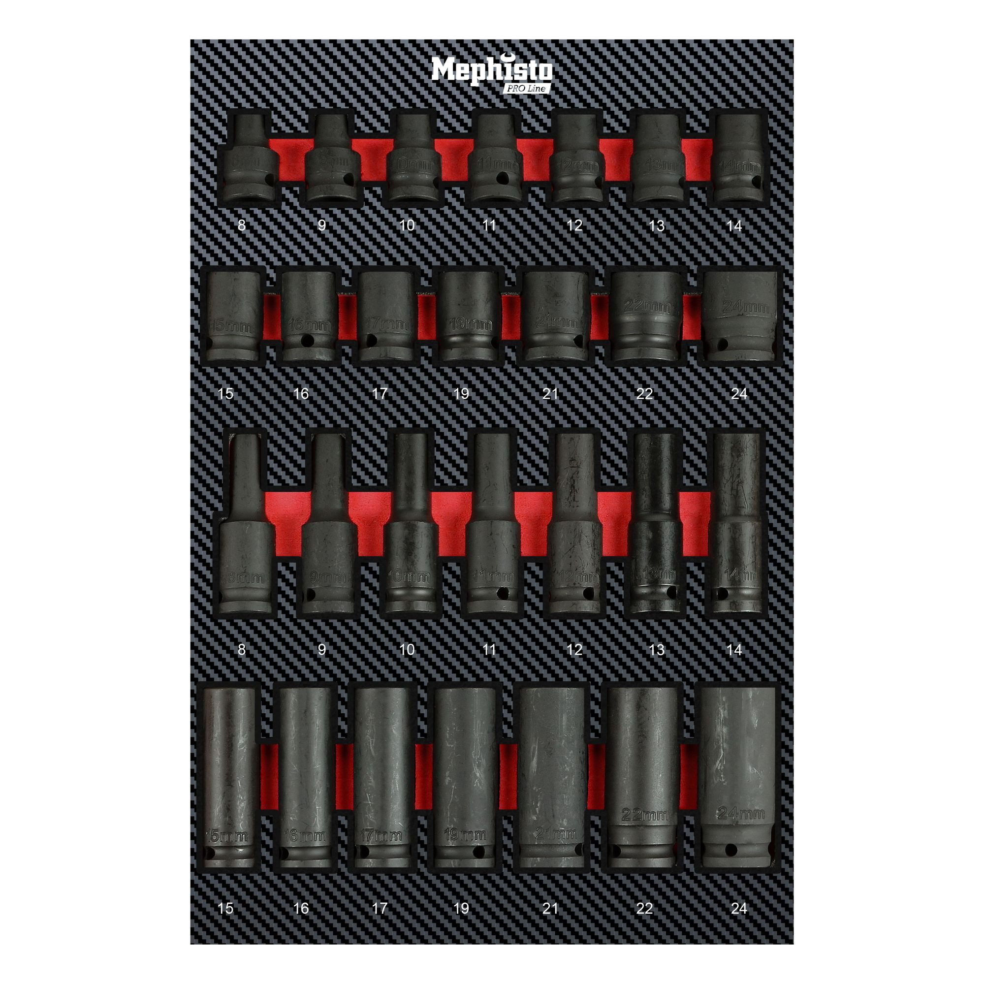 Mephisto-Tools Werkzeugset, (Set), metrisch, inkl. Soft Inlay in Carbon-Optik