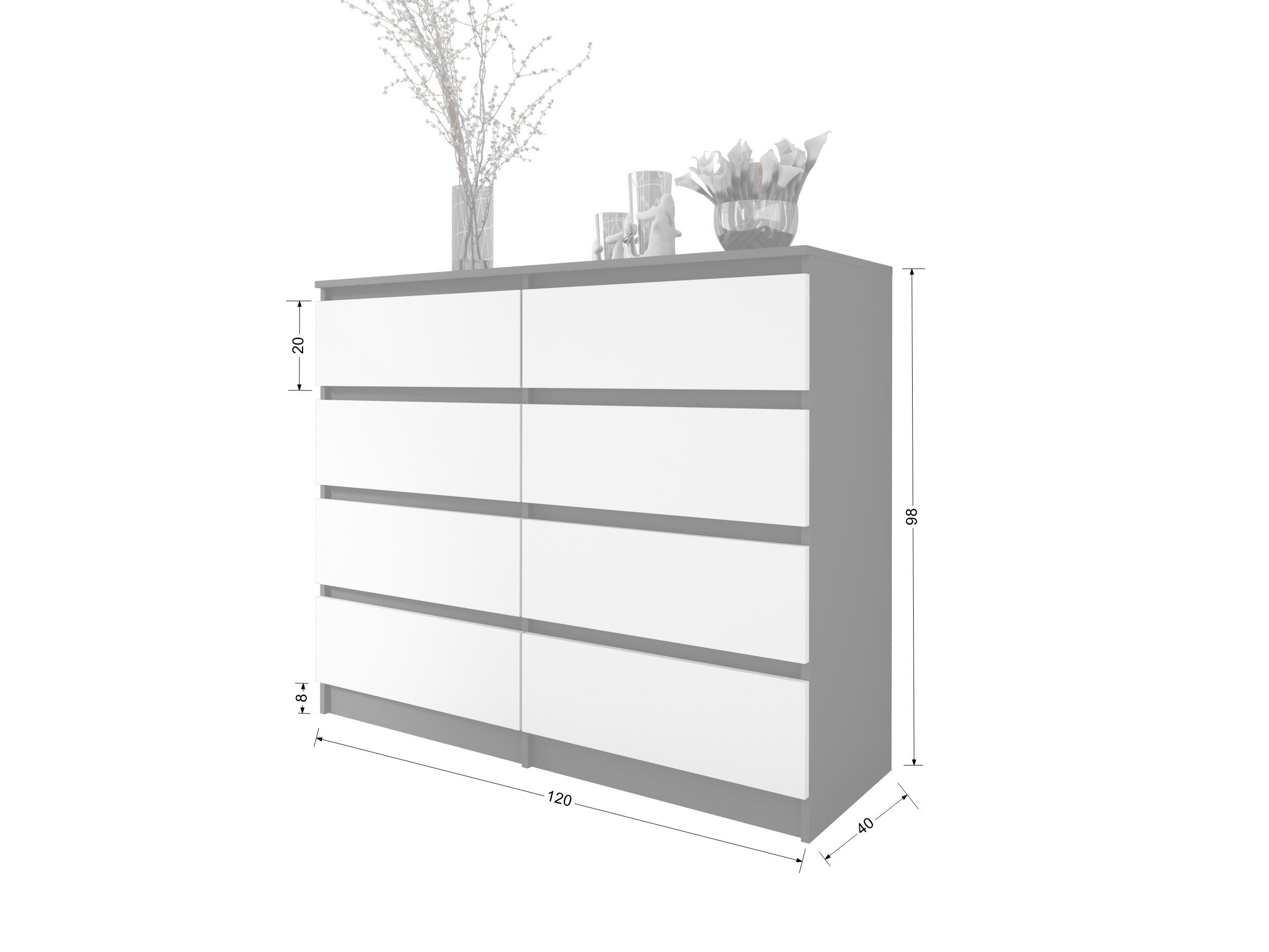 Faizee Möbel Schubkastenkommode ZOE Kommode mit 8 Schubladen - Modernes Design für Ihre Wohnräume