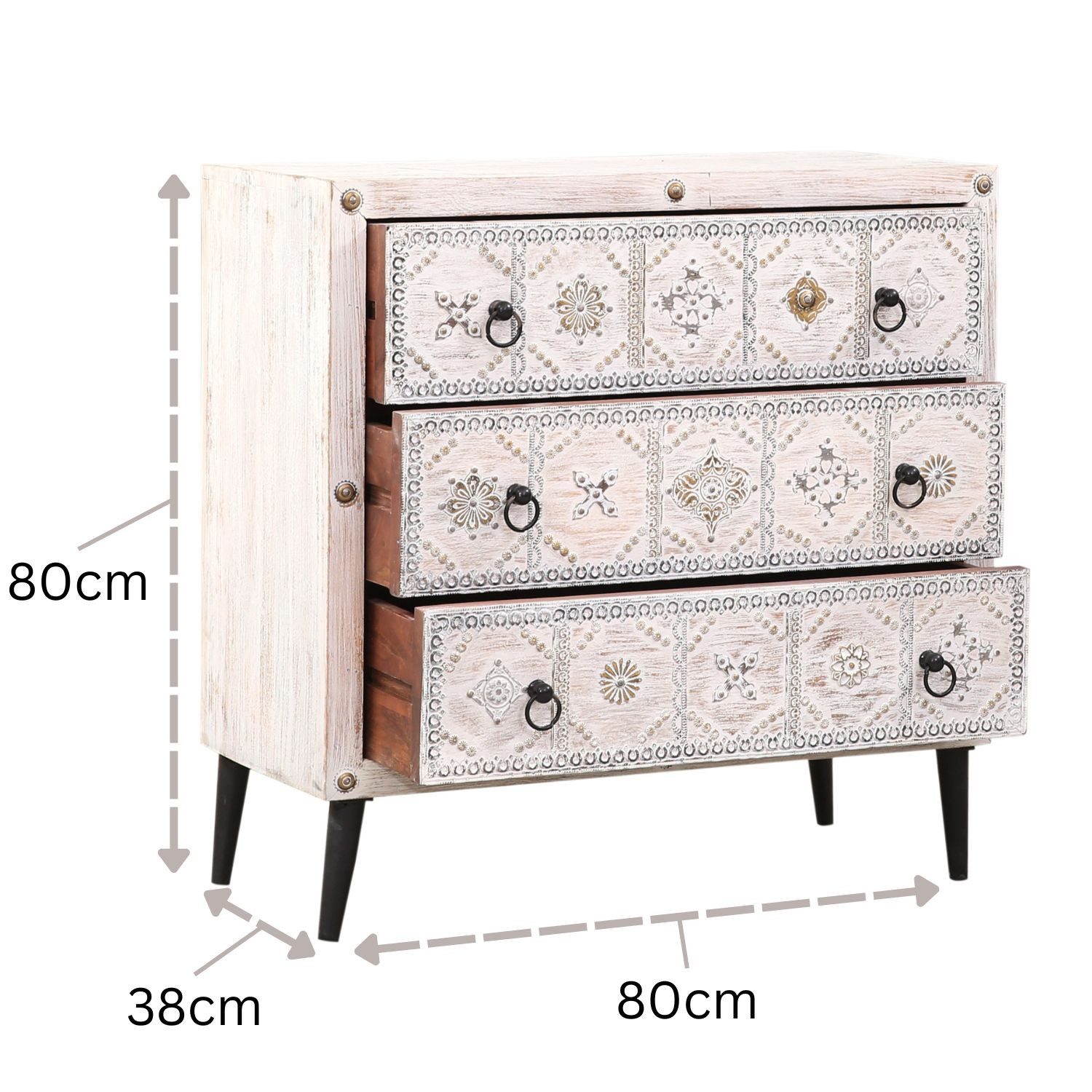 Marrakesch Orient & Mediterran Interior Kommode Boho Kommode Vaqui mit Schubladen aus Mangoholz in Braun-Weiß 80 cm (1 St), Kommode mit Schublade und mit Türen erhältlich