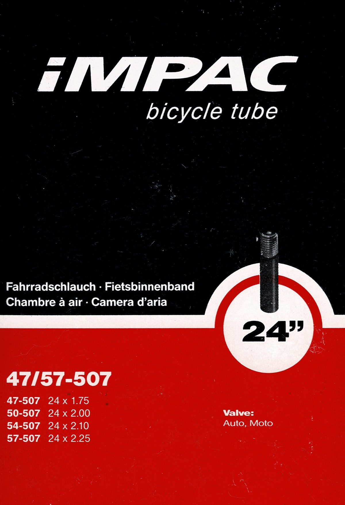 Impac Fahrradschlauch Impac 24 Zoll AV Schlauch Auto Schrader Ventil 47 - 57 507, 2,00, 2,10, 2,25, 1,90, 1,85, 2,15
