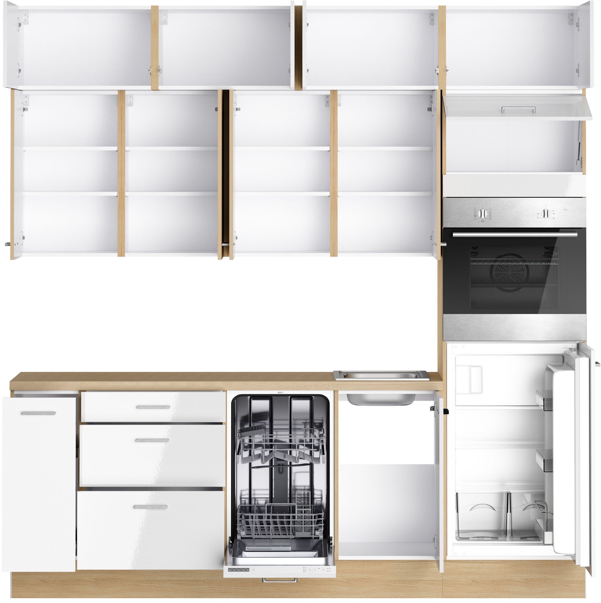 Coin cuisine Kitchenette KS-Lucy, largeur 240 cm, fermeture amortie, accessoires inclus, lave-vaisselle en option