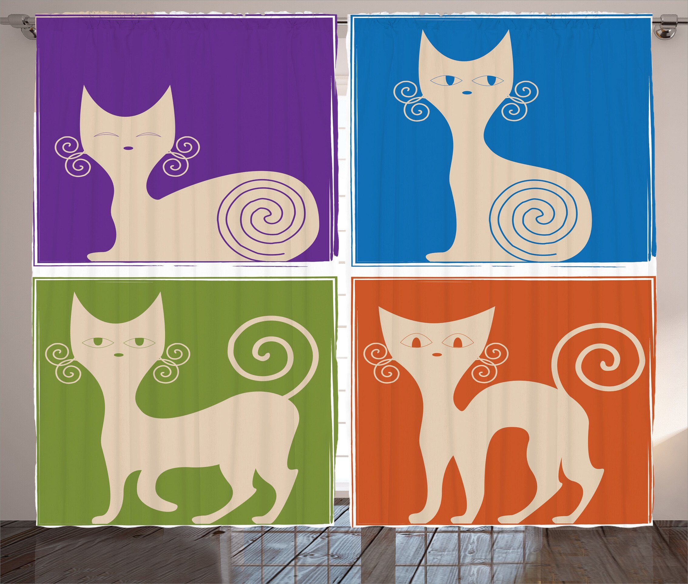 Schlafzimmer Haken, Gardine Lustig Vorhang Cartoon Kräuselband Katzen Emotions Abakuhaus, mit und Schlaufen