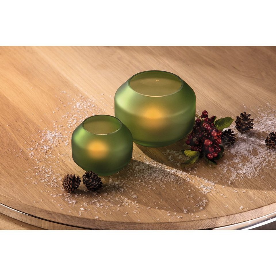 Fink Teelichthalter Teelichthalter / Vase EILEEN - grün - Glas - H.12cm x Ø  15cm, außen foliert - mundgeblasen, Stimmungsvoller Teelichthalter
