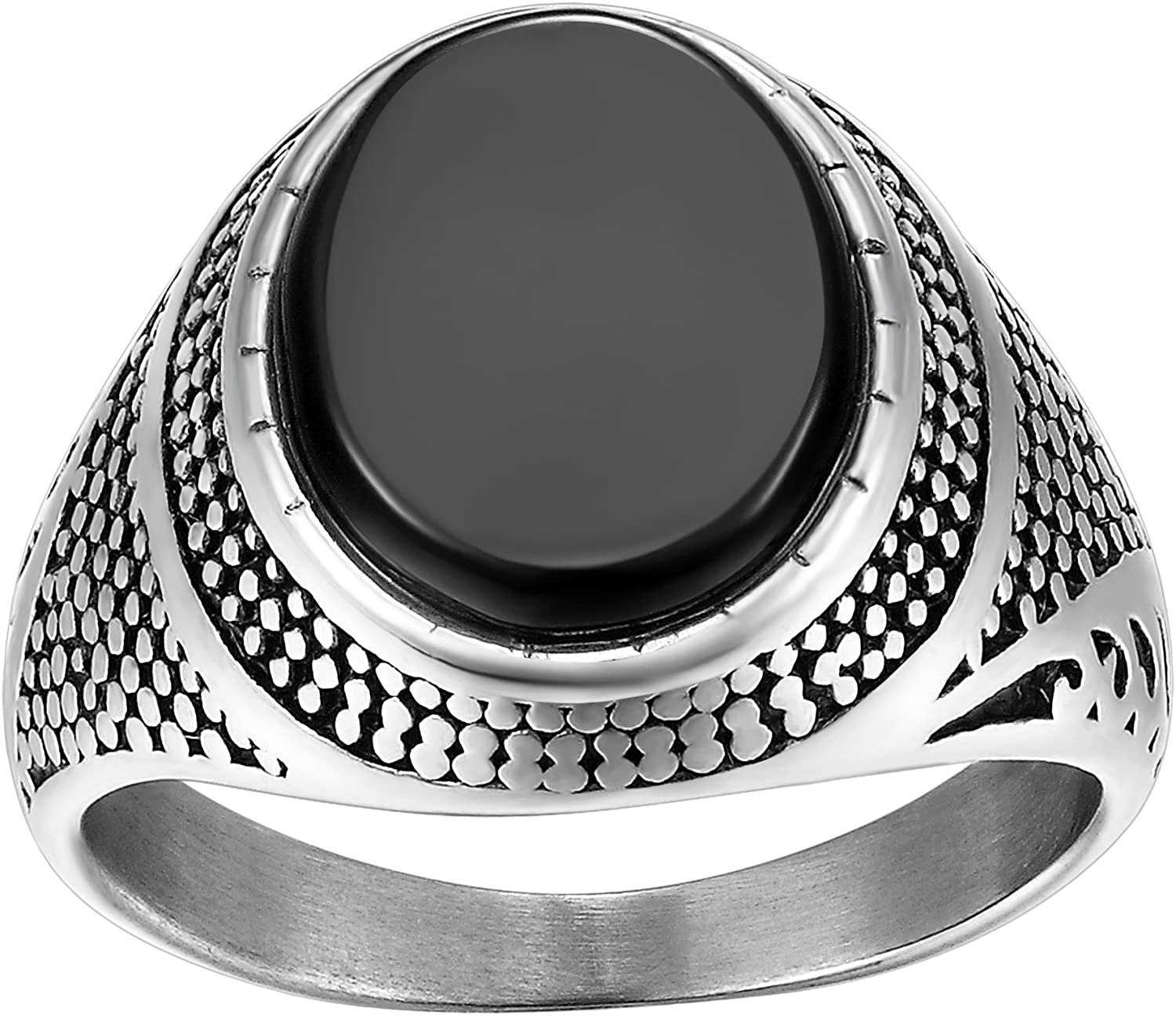 Karisma Fingerring Karisma Männer Edestahl 316L Herrenring - Agate Achat Stein Schwarz, - RHC97-9 - 65 (20.7)