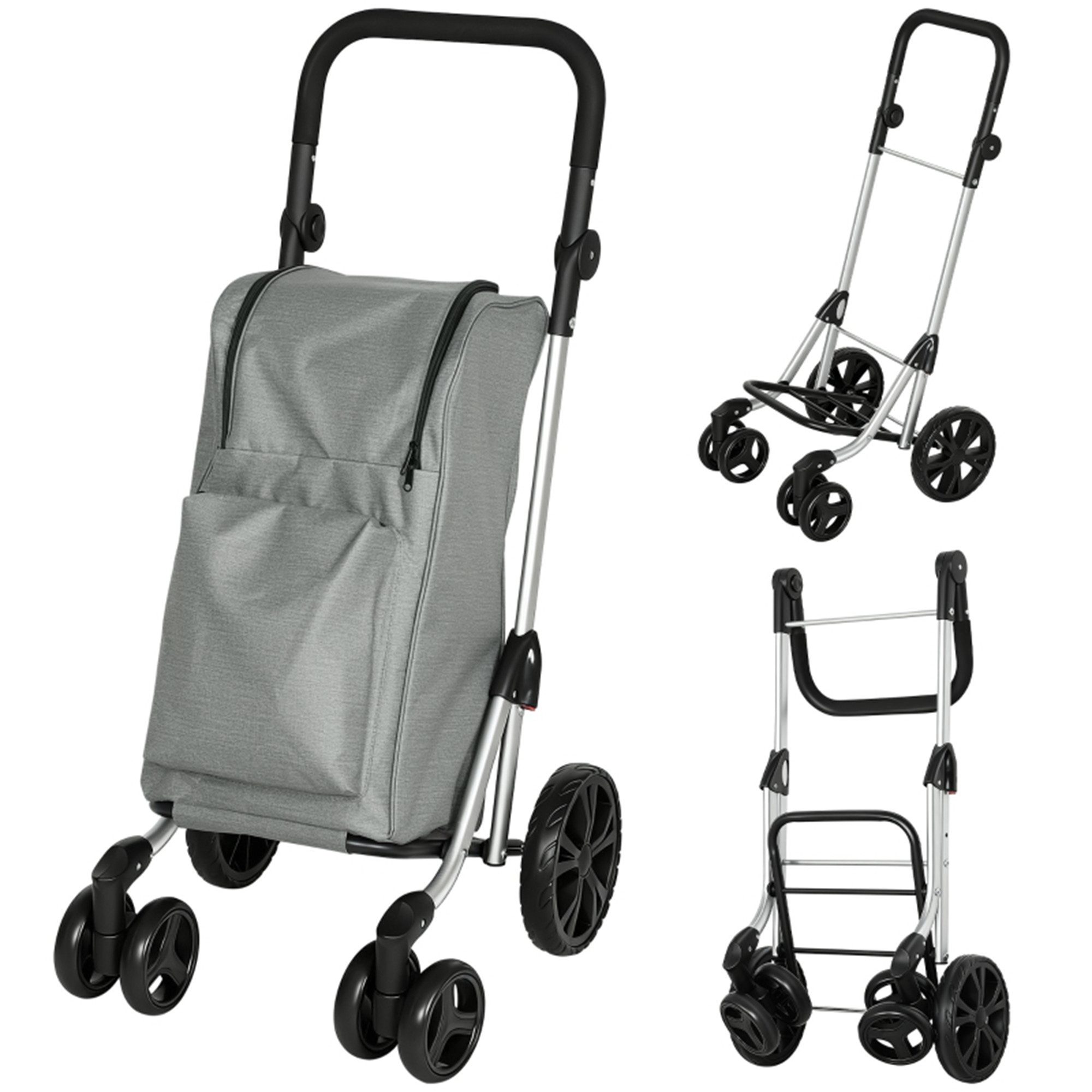 MC Star Einkaufstrolley Einkaufstrolley, 46 Liter Tasche, Faltbarer Einkaufswagen, mit Kühltasche, verstellbarer Griff, Aluminiumrahmen, Grau